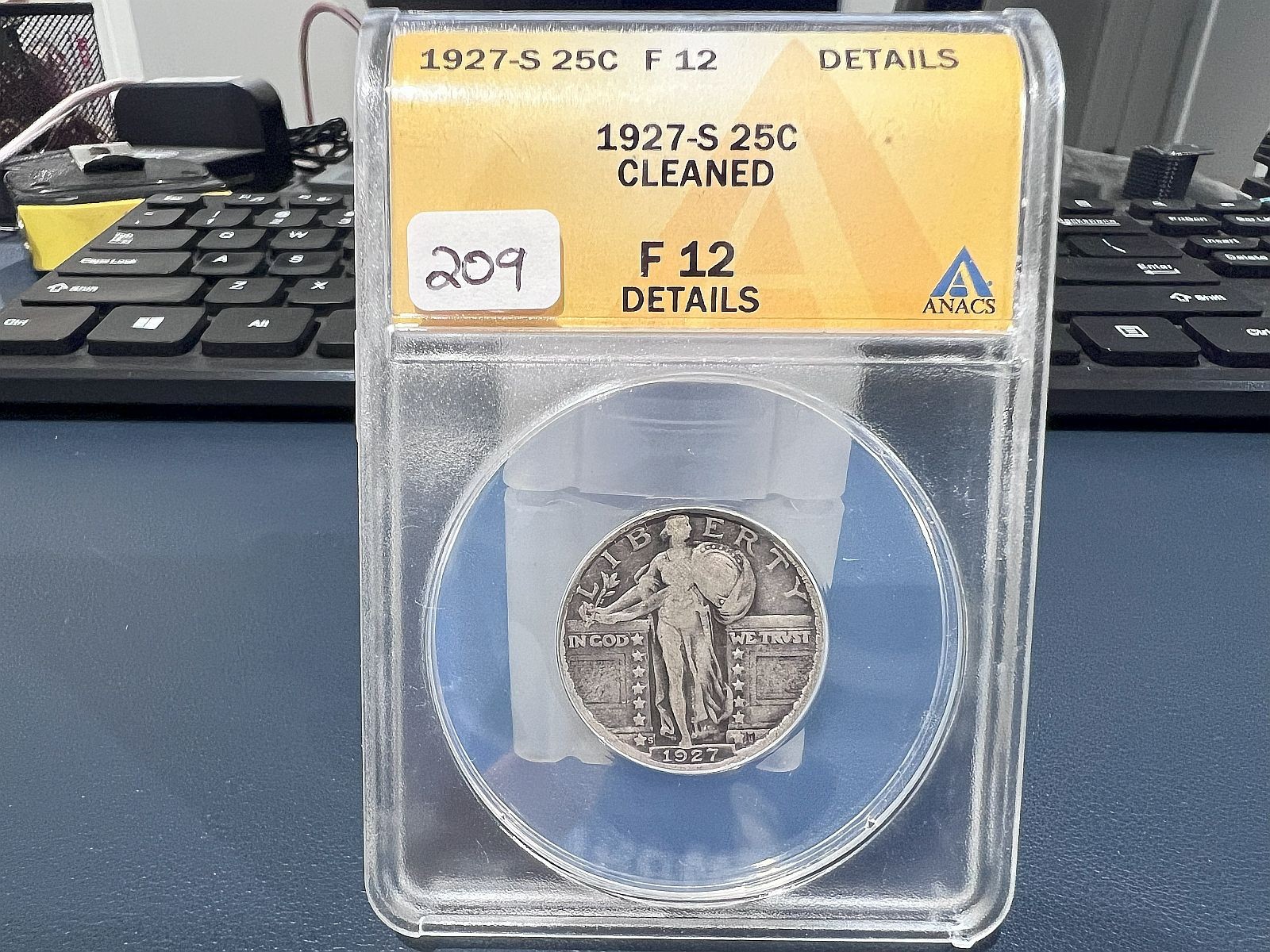 1927-S 25c Standing Liberty Quarter Anacs F 12 Details (GJ)