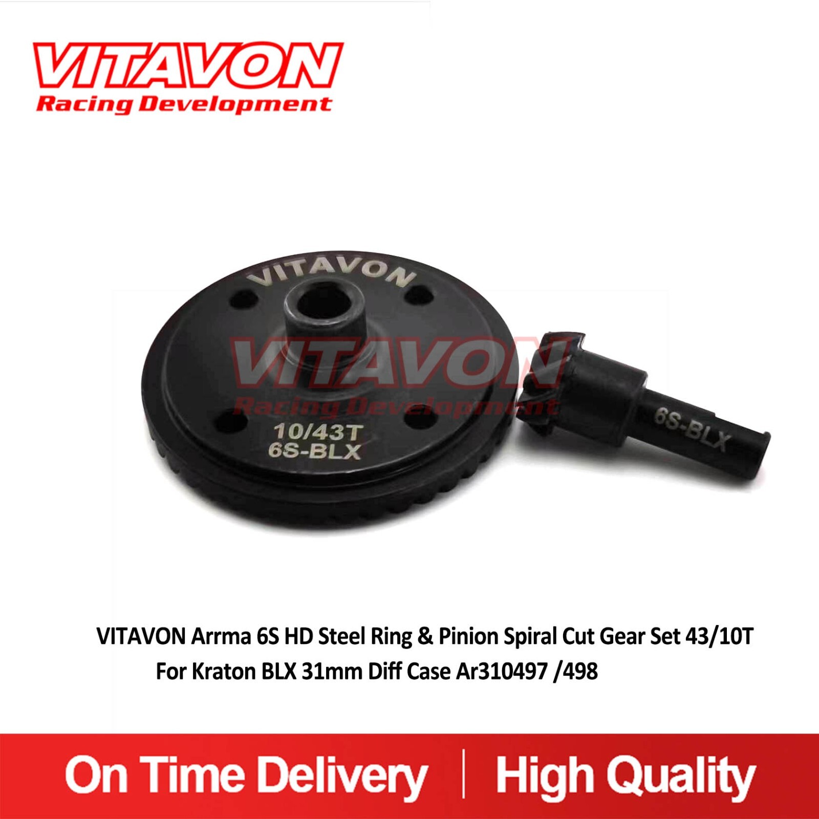 Vitavon HD Steel Ring&Pinion Spiral Cut Gear Set 43/10T Arrma 6S 31mm Diff Case