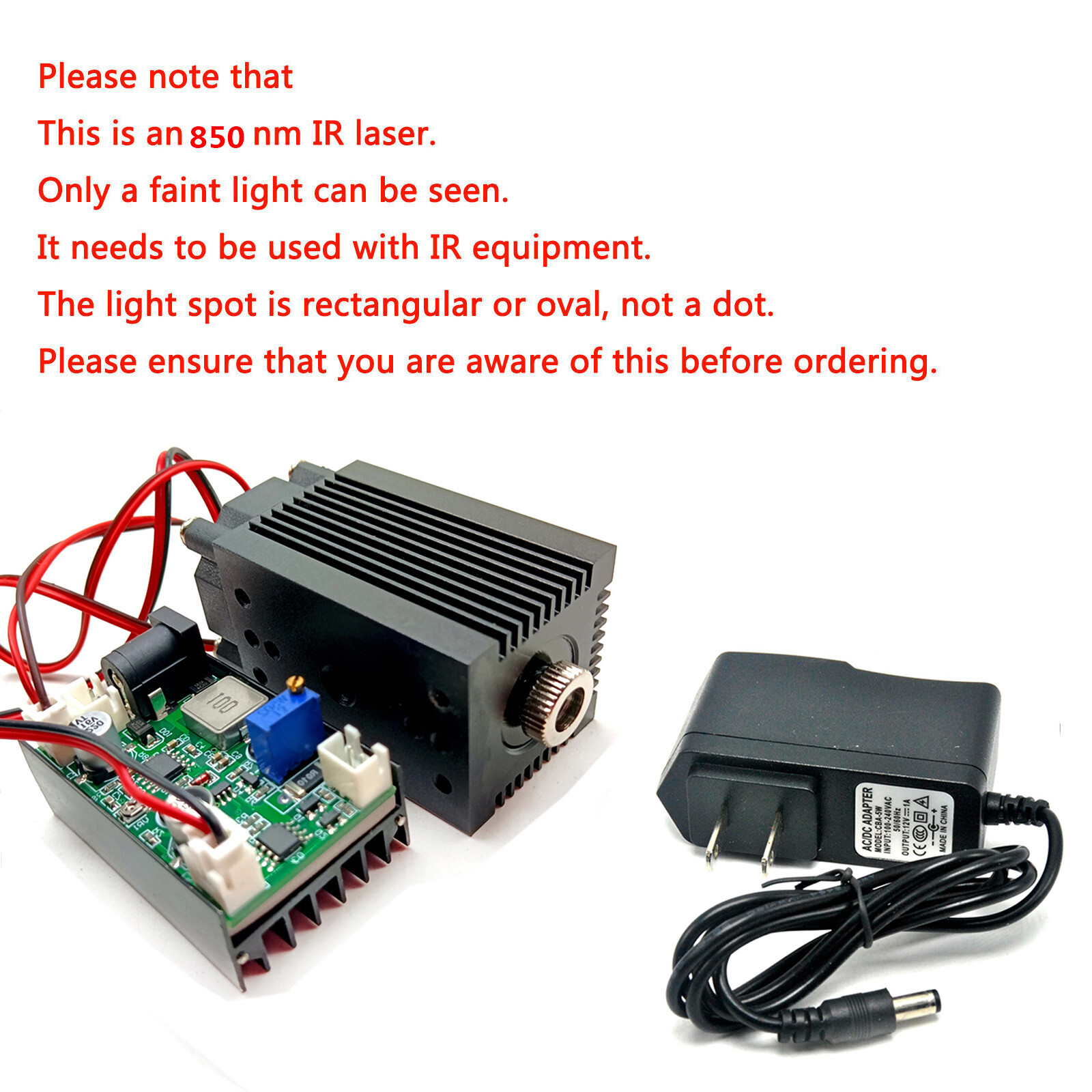 Long Time Work 850nm 1W Infrared  IR Diode Laser Module +TTLwith 12V Adapter