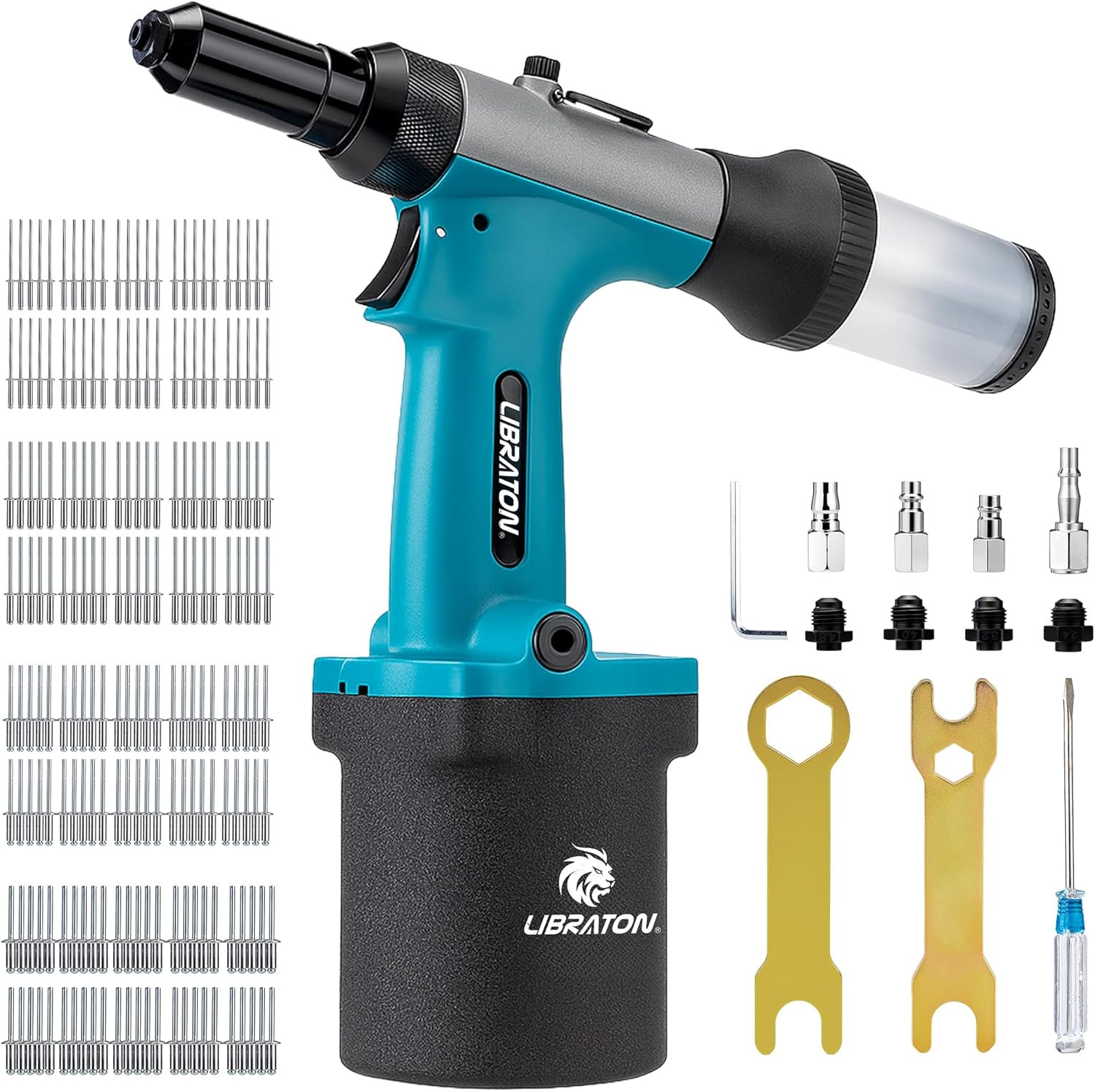 Pneumatic Rivet Gun Kit, Heavy Duty Air Riveter Tool 3/32", 1/8", 5/32", 3/16" w