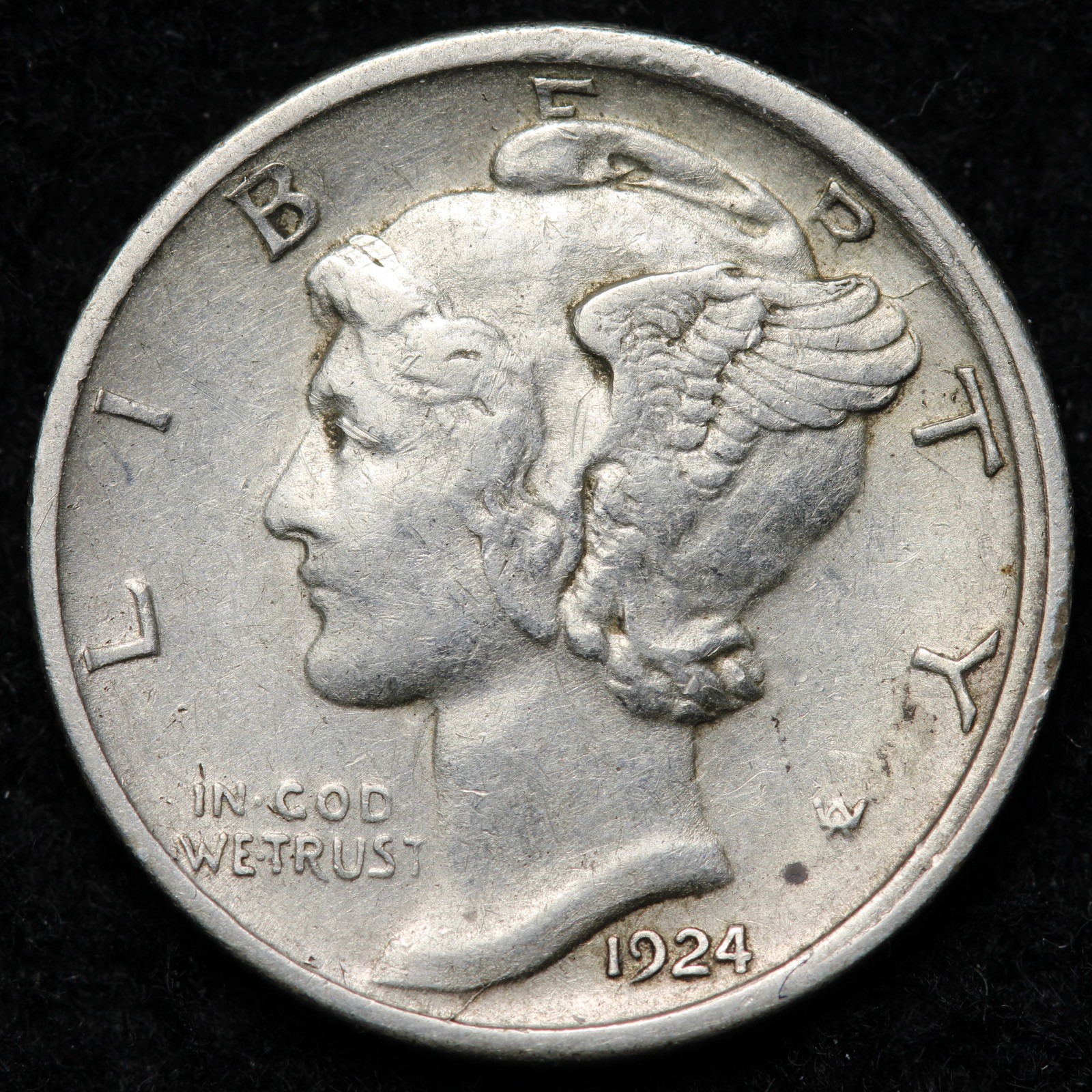 1924-D Mercury Silver Dime AU+ E212 UWQBM
