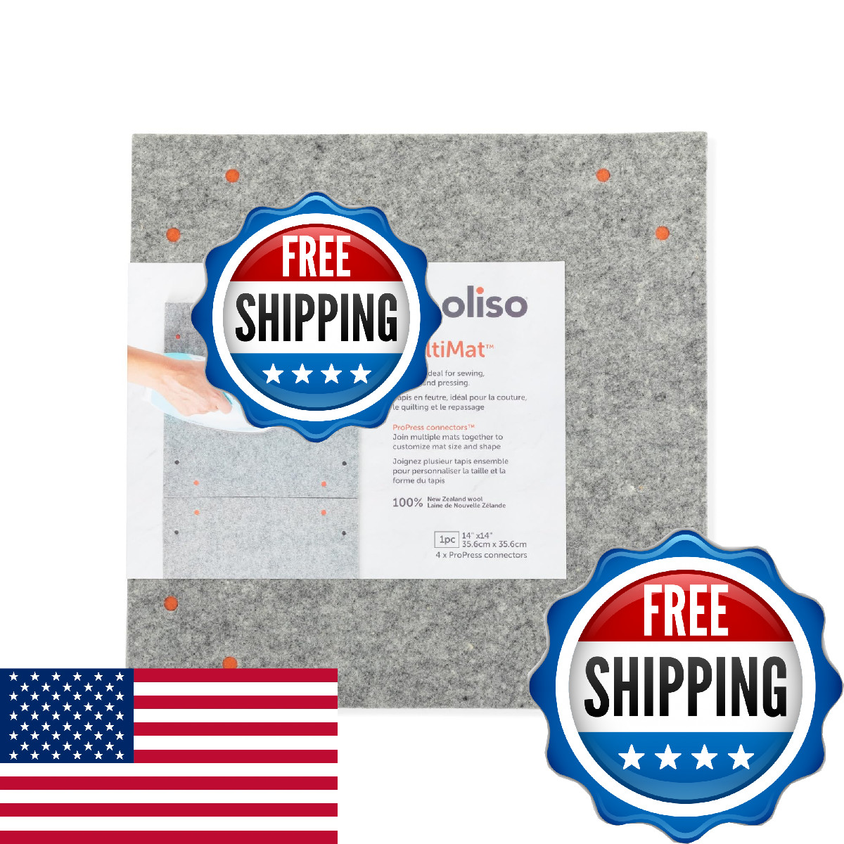 oliso MultiMat Wool Pressing Pad – 100% New Zealand Wool, 14" x 14", ½" Thick –