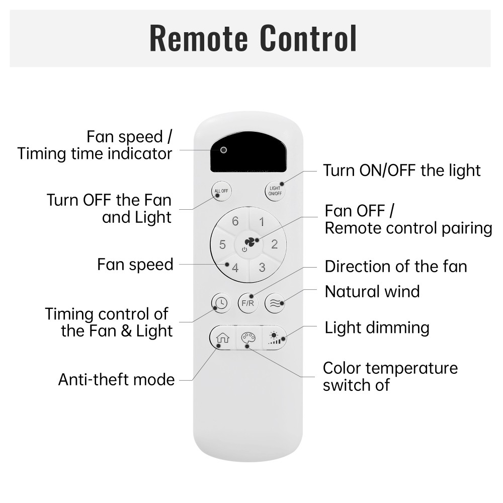 Ceiling Fan With Light 3 Solid Wood Blades Remote Control Reversible DC Motor