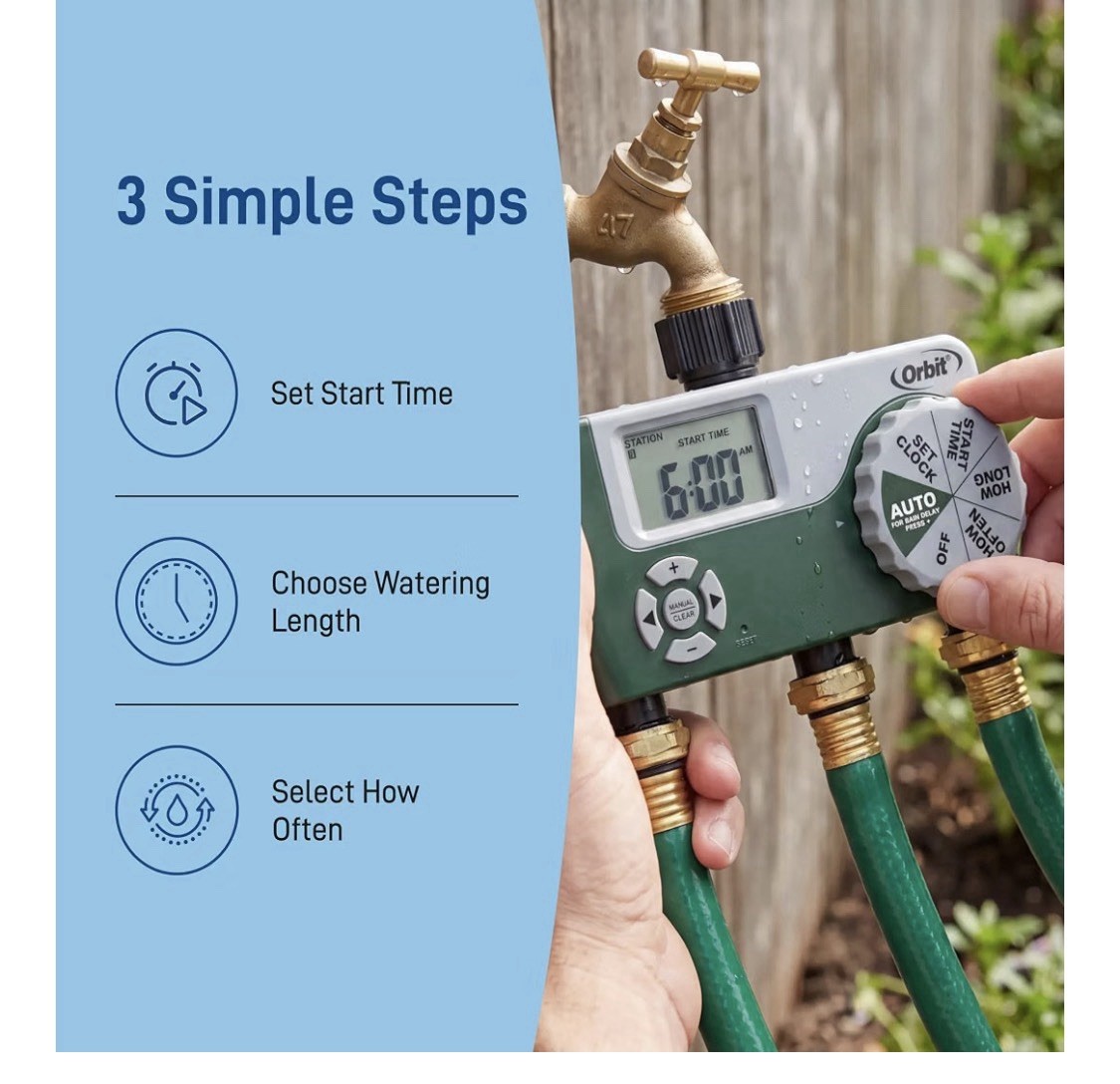 Orbit 56082 Programmable Digital Hose Watering Timer 3-Outlet With LCD Screen