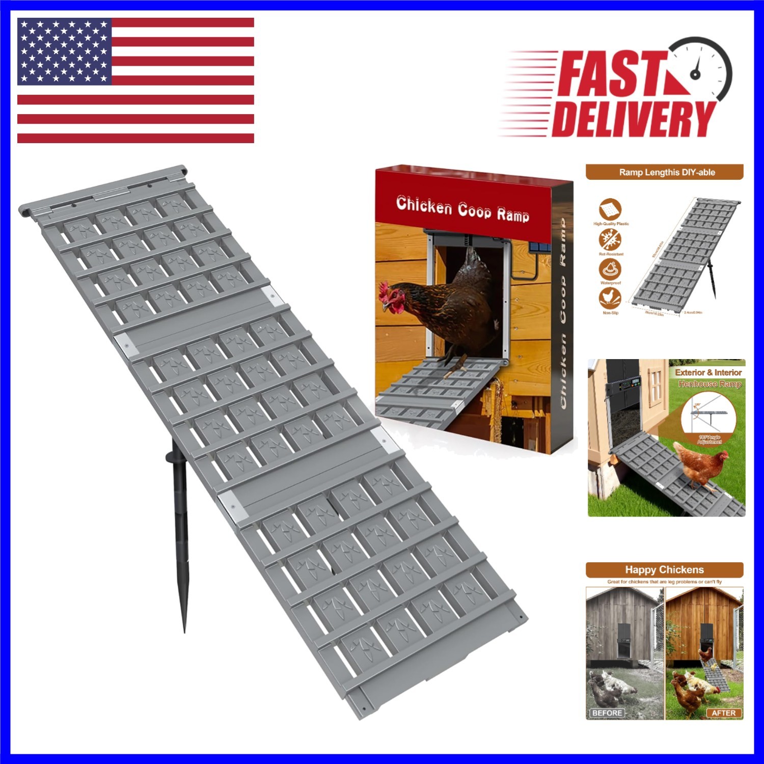 Waterproof Adjustable Chicken Ladder - Safe Access for Mobility-Limited Chickens