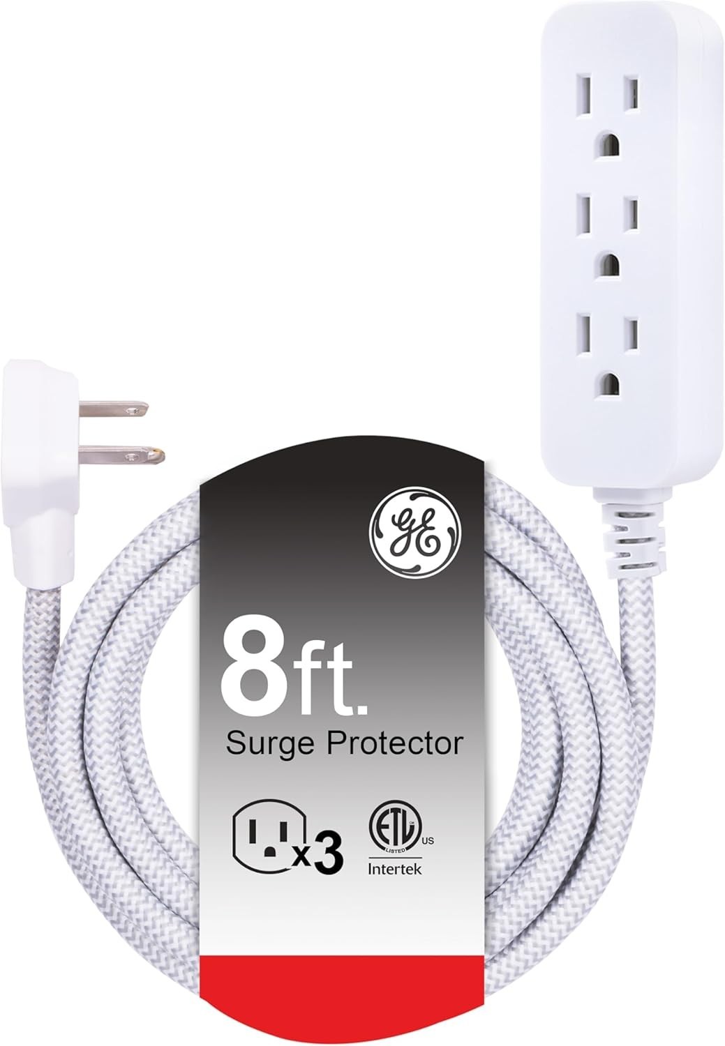 NEW3-Outlet Power Strip 5/8Inch Braided Extension Cord with Multiple Outlets Gro