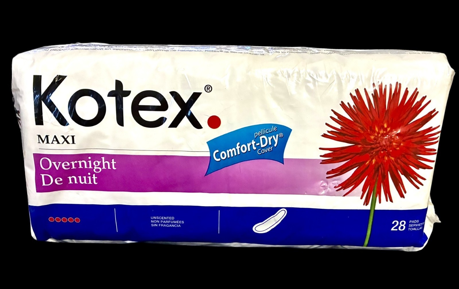 KOTEX MAXI OVERNIGHT 2004 comfort dry UNSCENTED 28 pads sealed DISCONTINUED prop