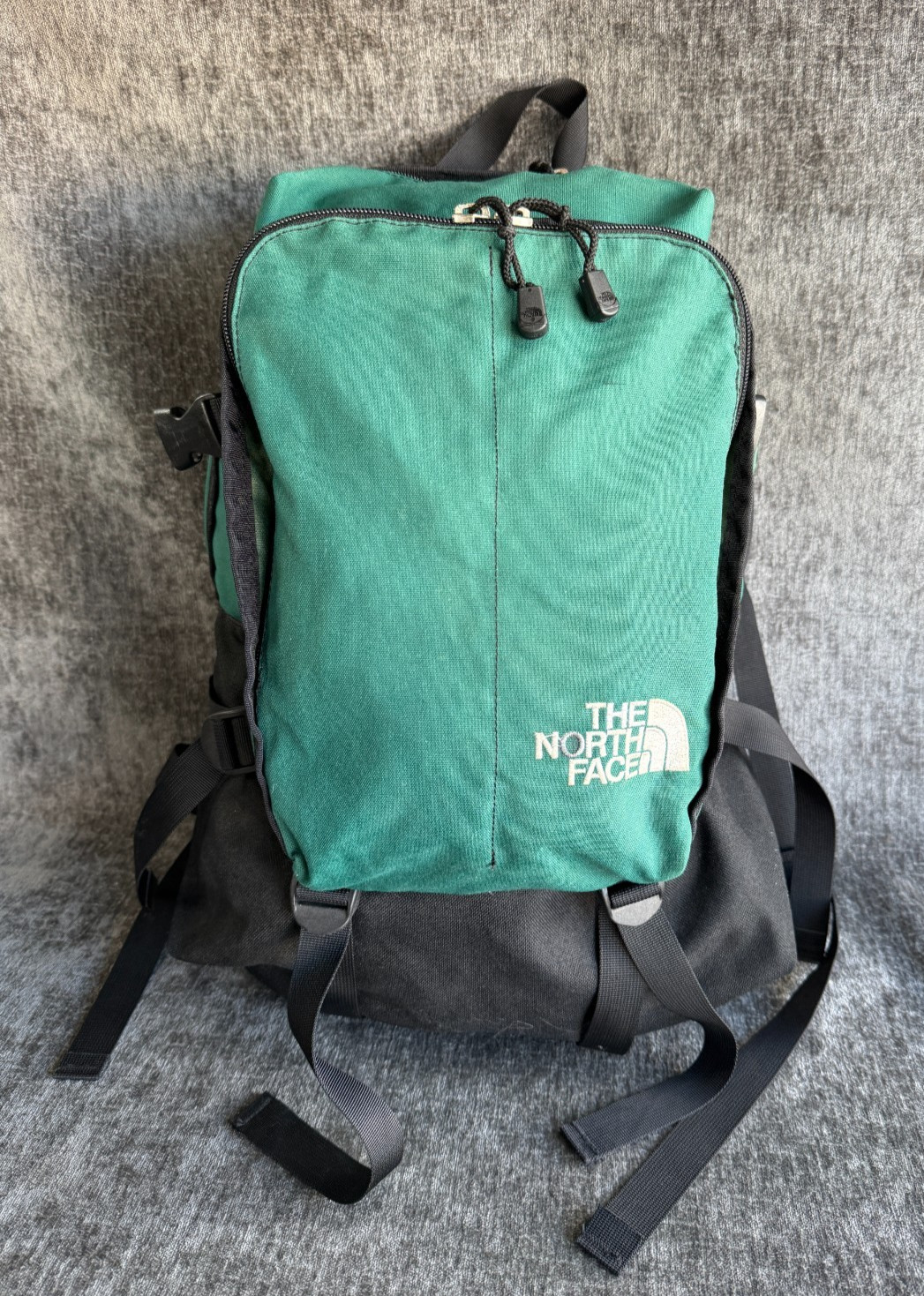 Vintage The North Face Backpack Green Black Nylon Hiking Daypack Travel Gorpcore
