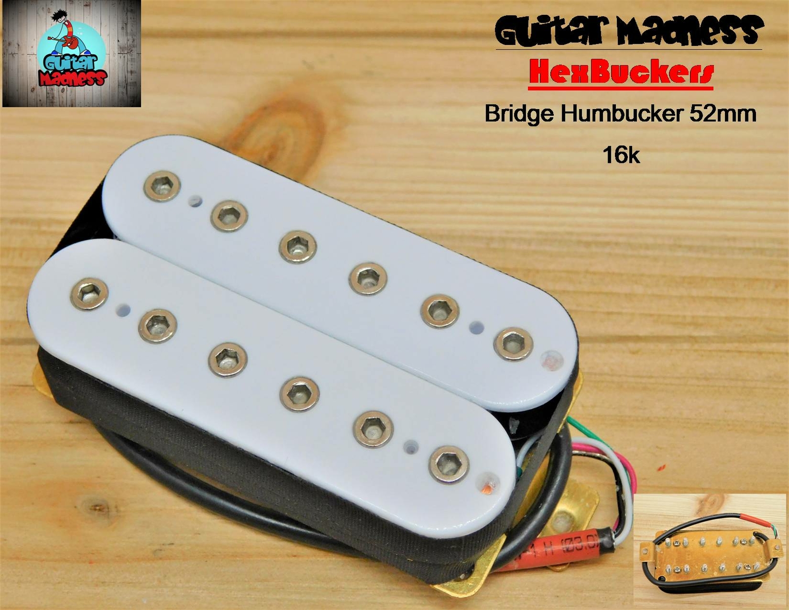 G.M. HexBucker Hight Output (52mm) Bridge Humbucker White with Chrome Poles
