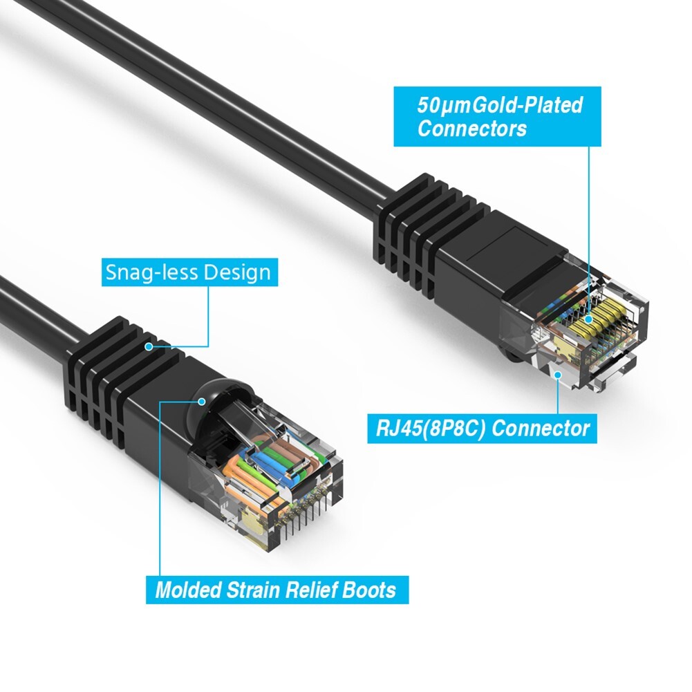 4FT Cat6 RJ45 Network LAN Ethernet UTP Snagless Patch Cable 24AWG Copper Black