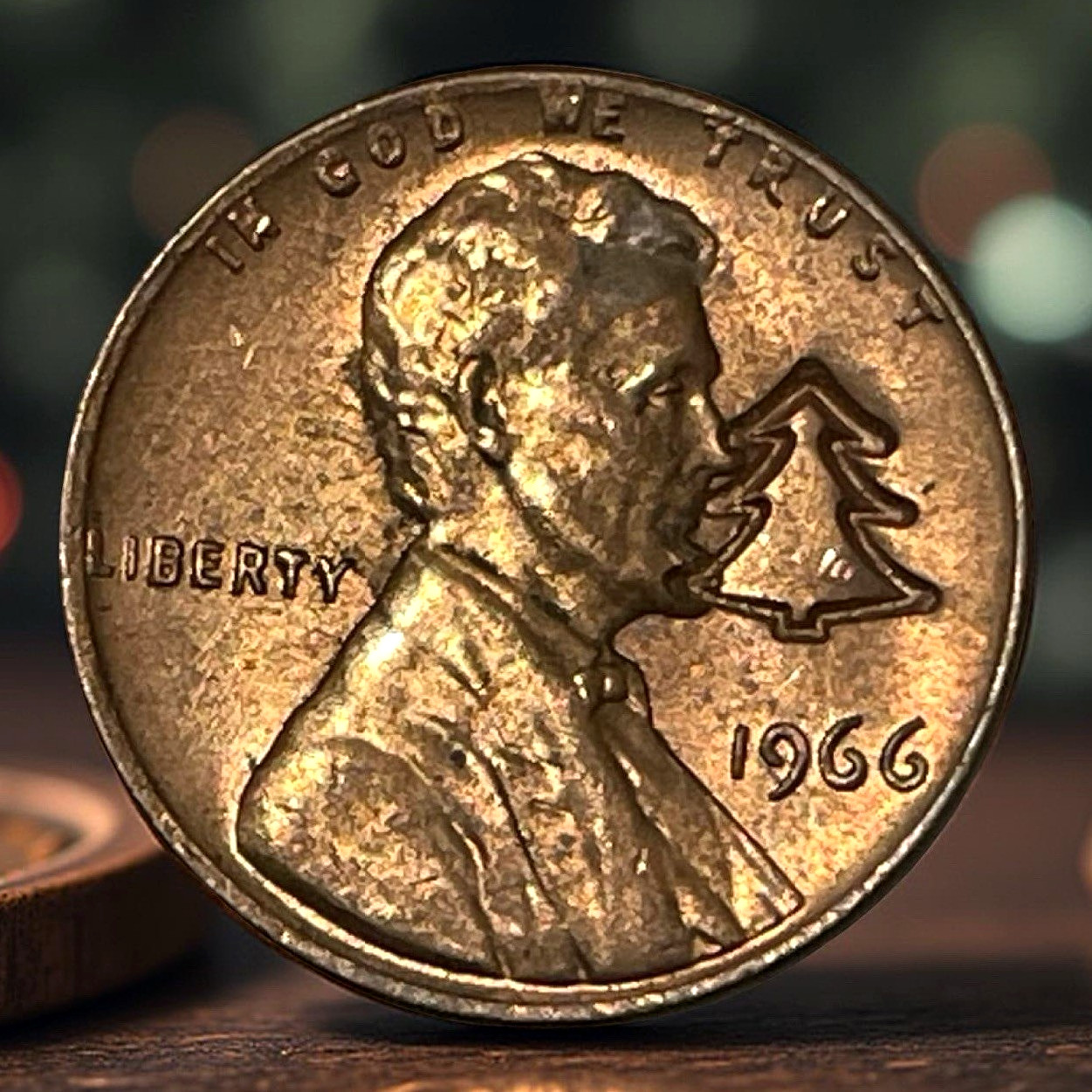 1966 Christmas Santa Claus Counter Stamp Holiday Tree Lincoln Cent Imprint