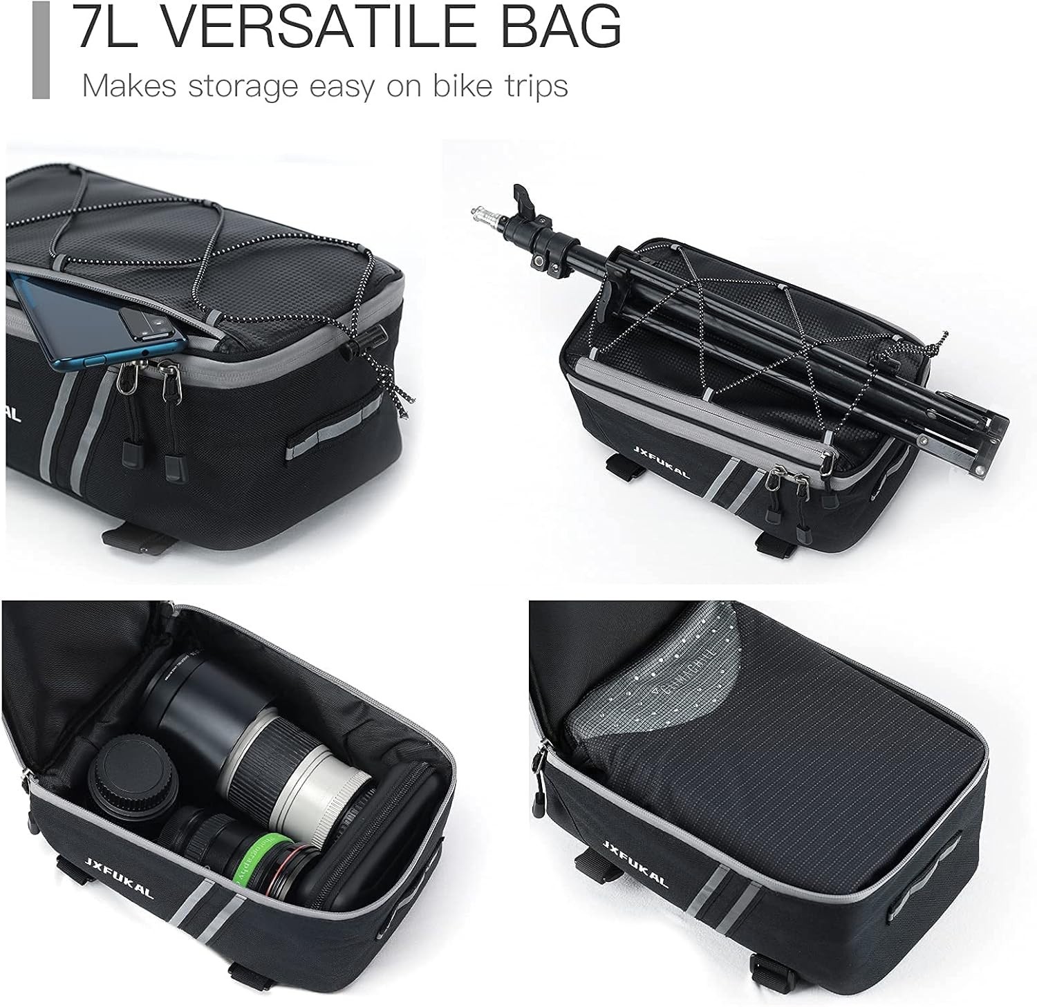 Durable Bicycle Saddle Bag 7L with Rain Cover & Reflective Strips for Commuters