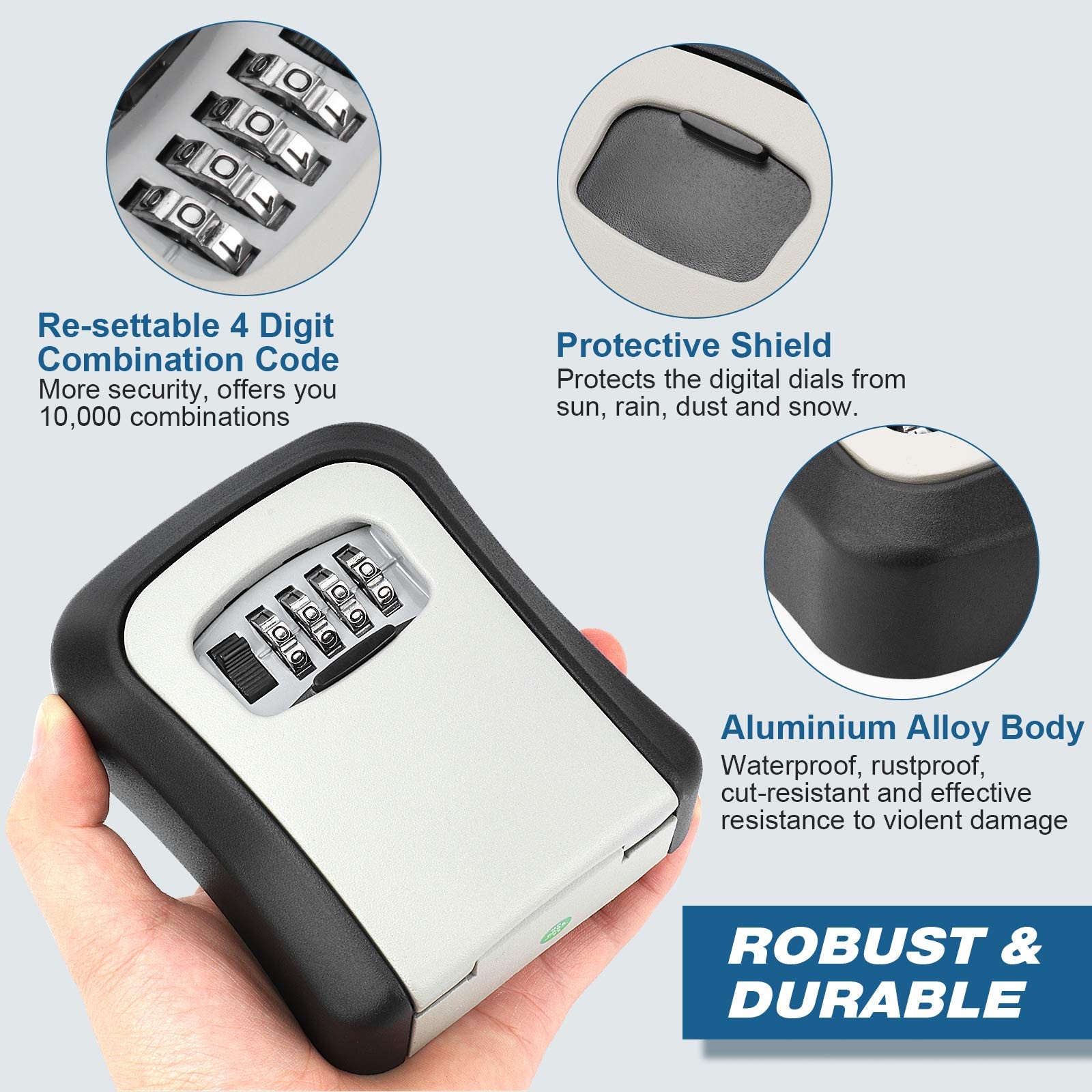 Key Lock Box, Combination Lock Box Wall Mounted Waterproof Key Storage Lock B...