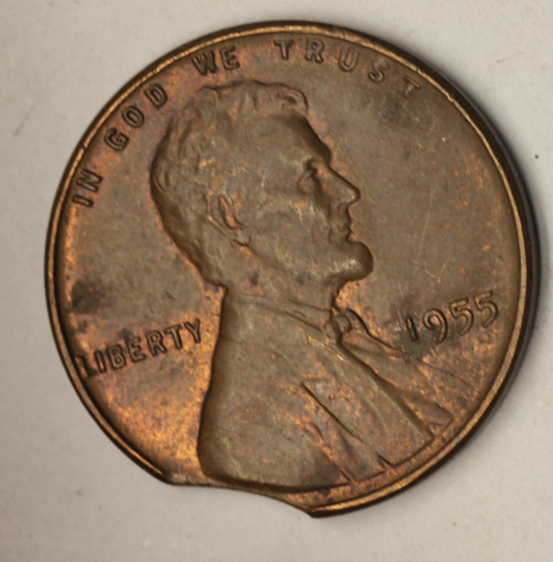1955 Lincoln wheat Cent Clipped Planchet - Clip Error - Free Shipping
