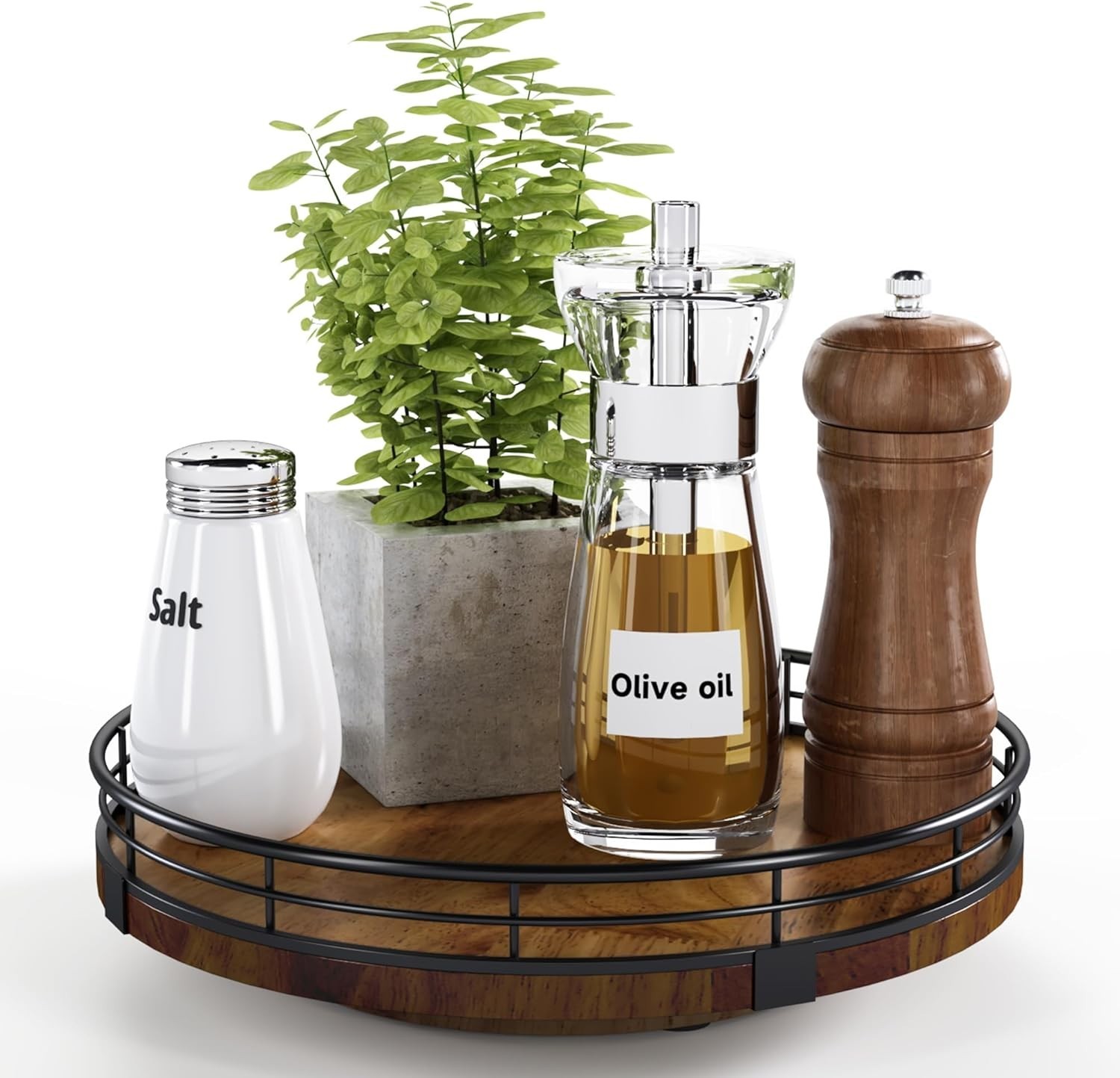 Farmhouse Oak 9" Lazy Susan Turntable Organizer Cabinet Round Wooden Lazy Susan