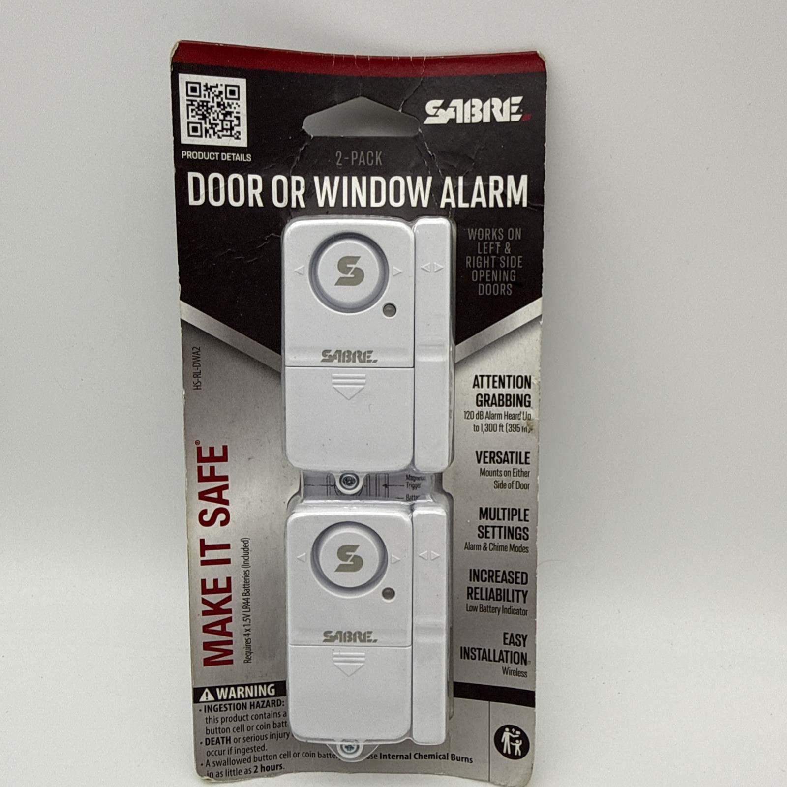 Sabre HS-DWA2 Door/Window Alarm 120dB Siren - 2 Alarms Included - Brand New
