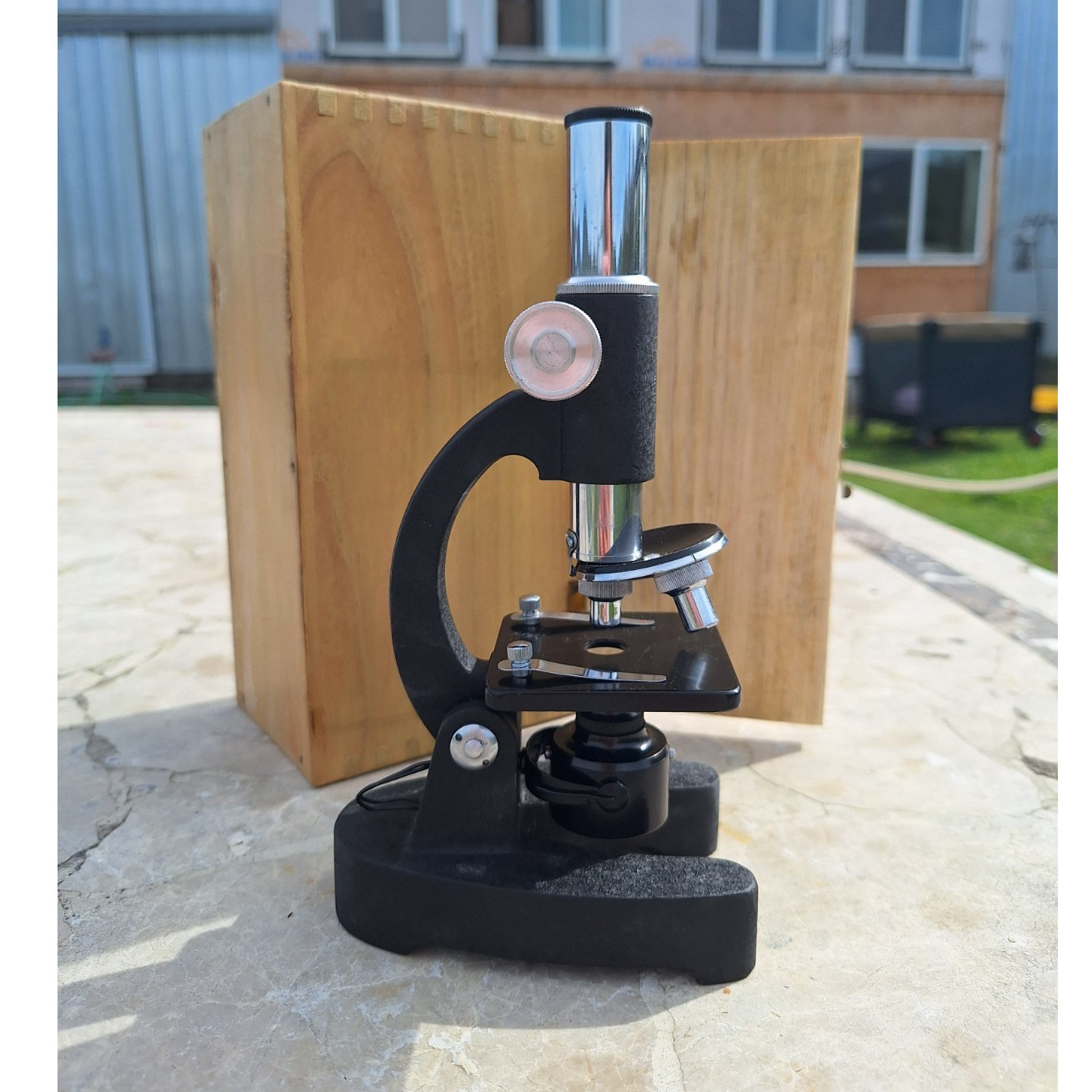 Dalley Hy-Power Microscope Set w/ Wooden Case, Eyepiece & Slides