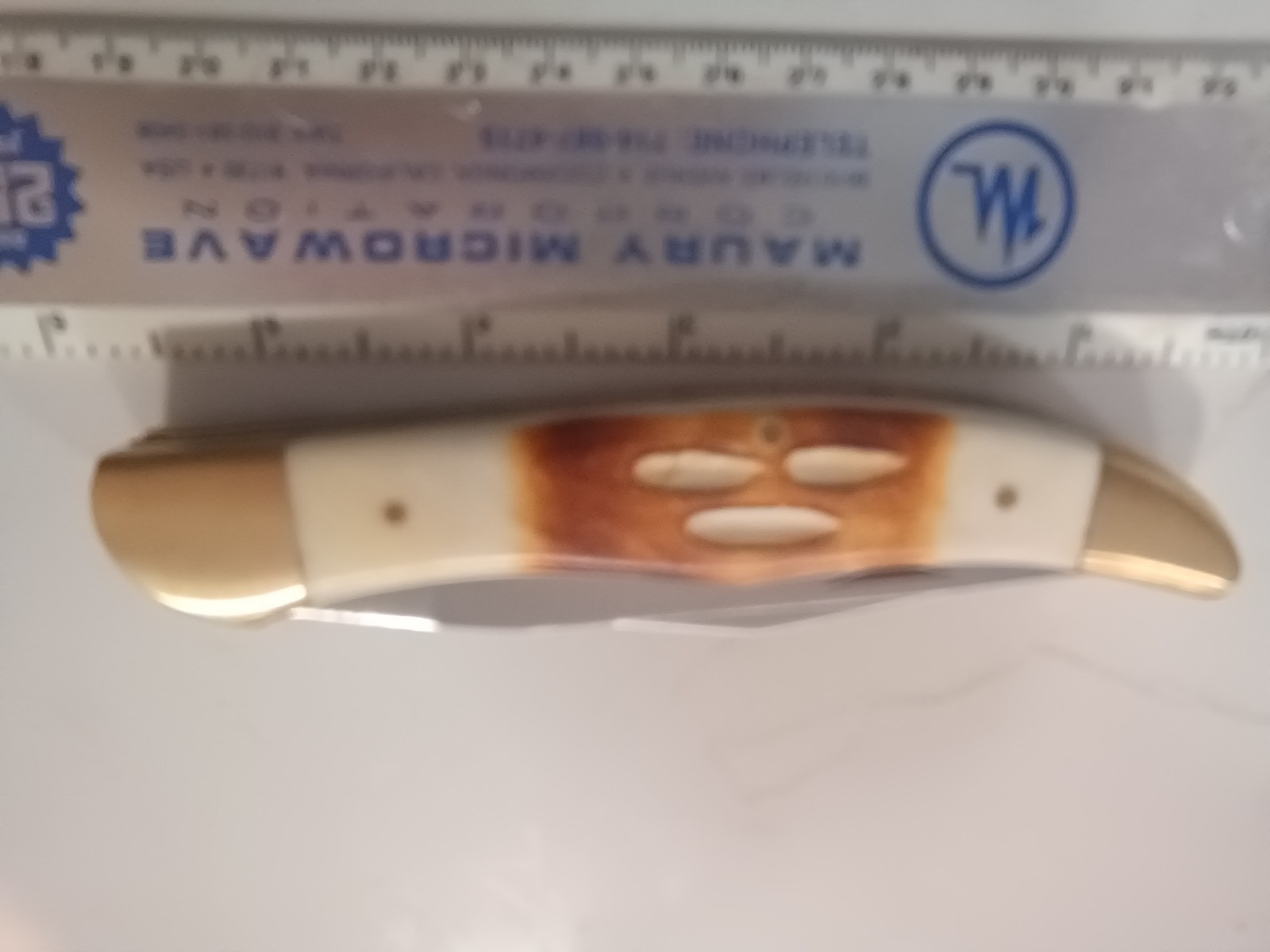 Copperhead Folder Bone Handle Brass Bolster 2 Blade Leather Sheath Well Made.