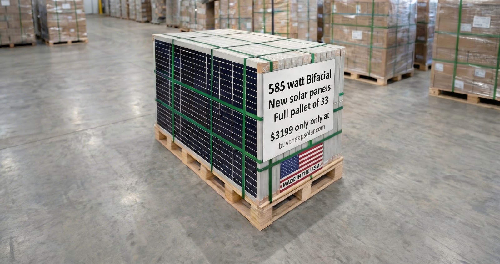 585 watt Waaree solar panels full pallet 33 pcs new Made in U.S.A