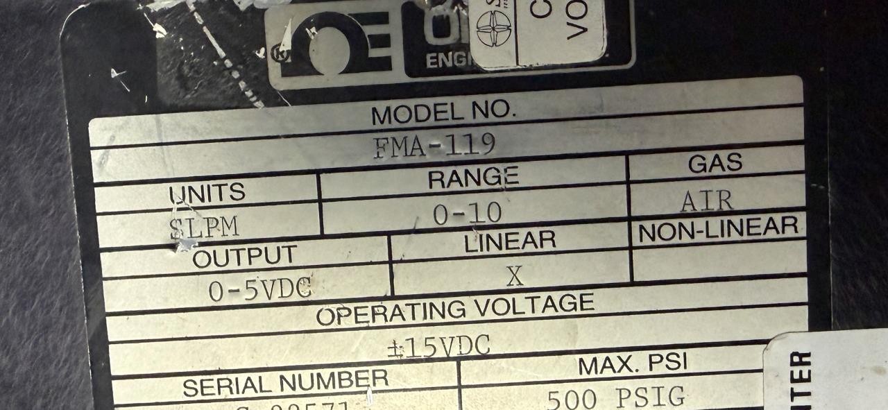 Omega Engineering FMA-119 Mass Flow Controller 0-10 SLPM 0-5VDC Output 500 PSIG