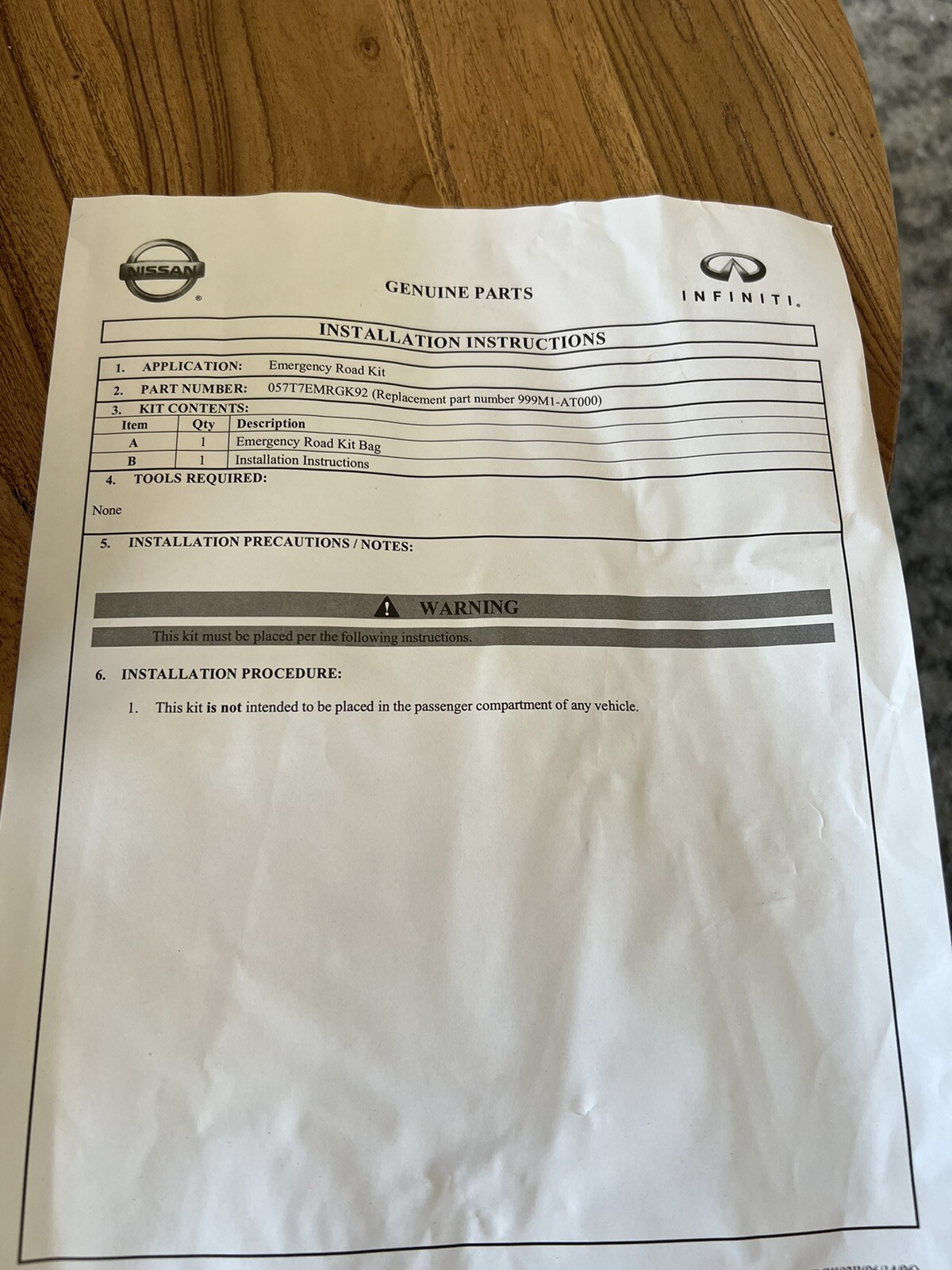 Emergency Road Kit By Nissan Part Number #059T5EMRGK92 NEW