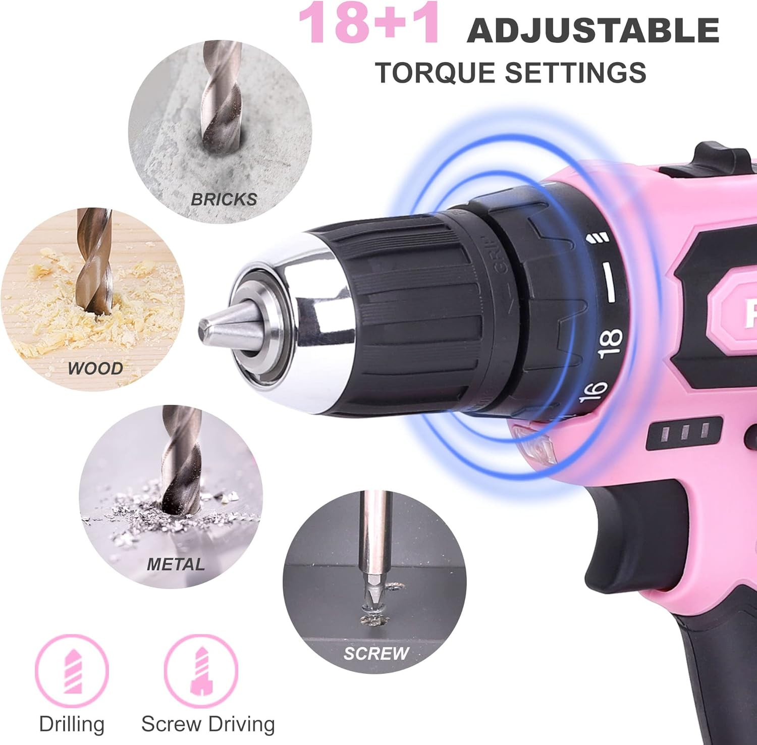 268-Piece Pink Tool Set with 20V Cordless Drill - Stylish & Functional!