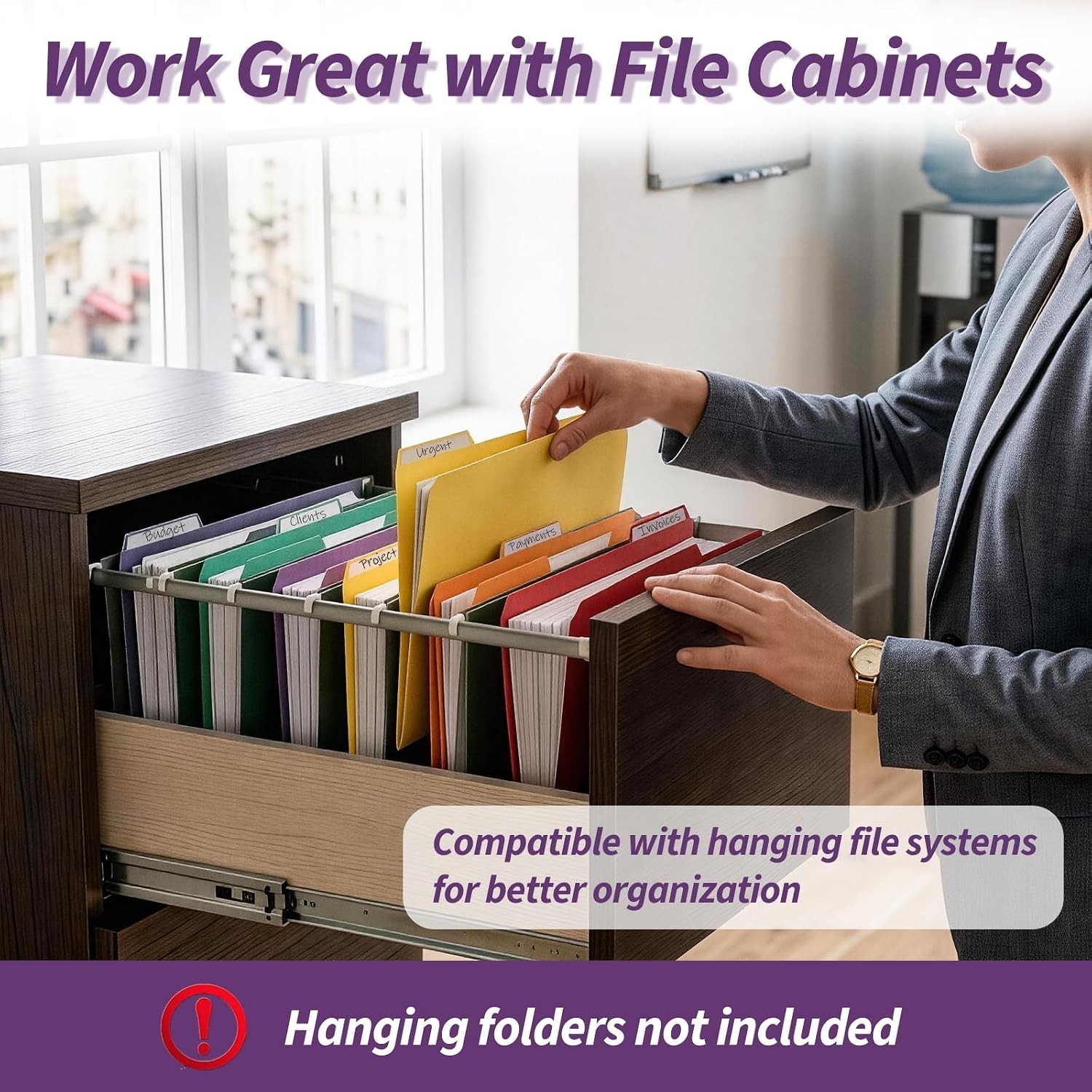 Plastic File Folders with Tabs, 6 Pack Colored Plastic Folders, 1/3 Cut Tabs