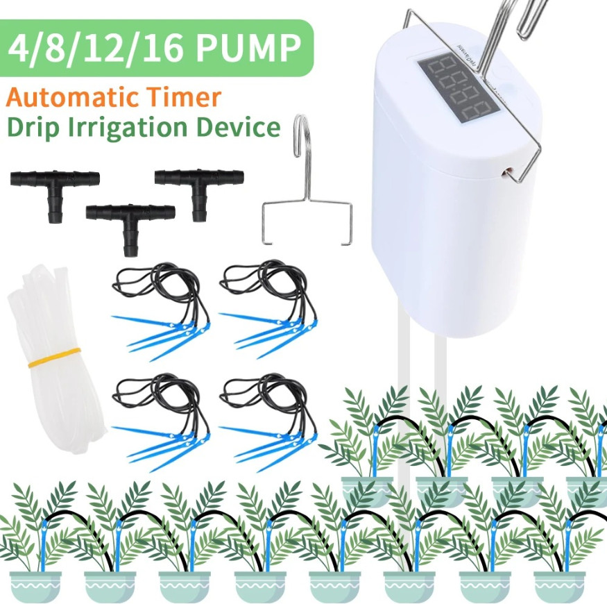 2/4/8/16 Heads Garden Tool Automatic Plant Flower Watering Pump Timer System Kit