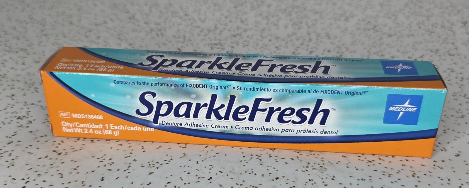 Medline SparkleFresh Denture Adhesive Cream, 2.4 oz/tube Exp 4-26, One Tube