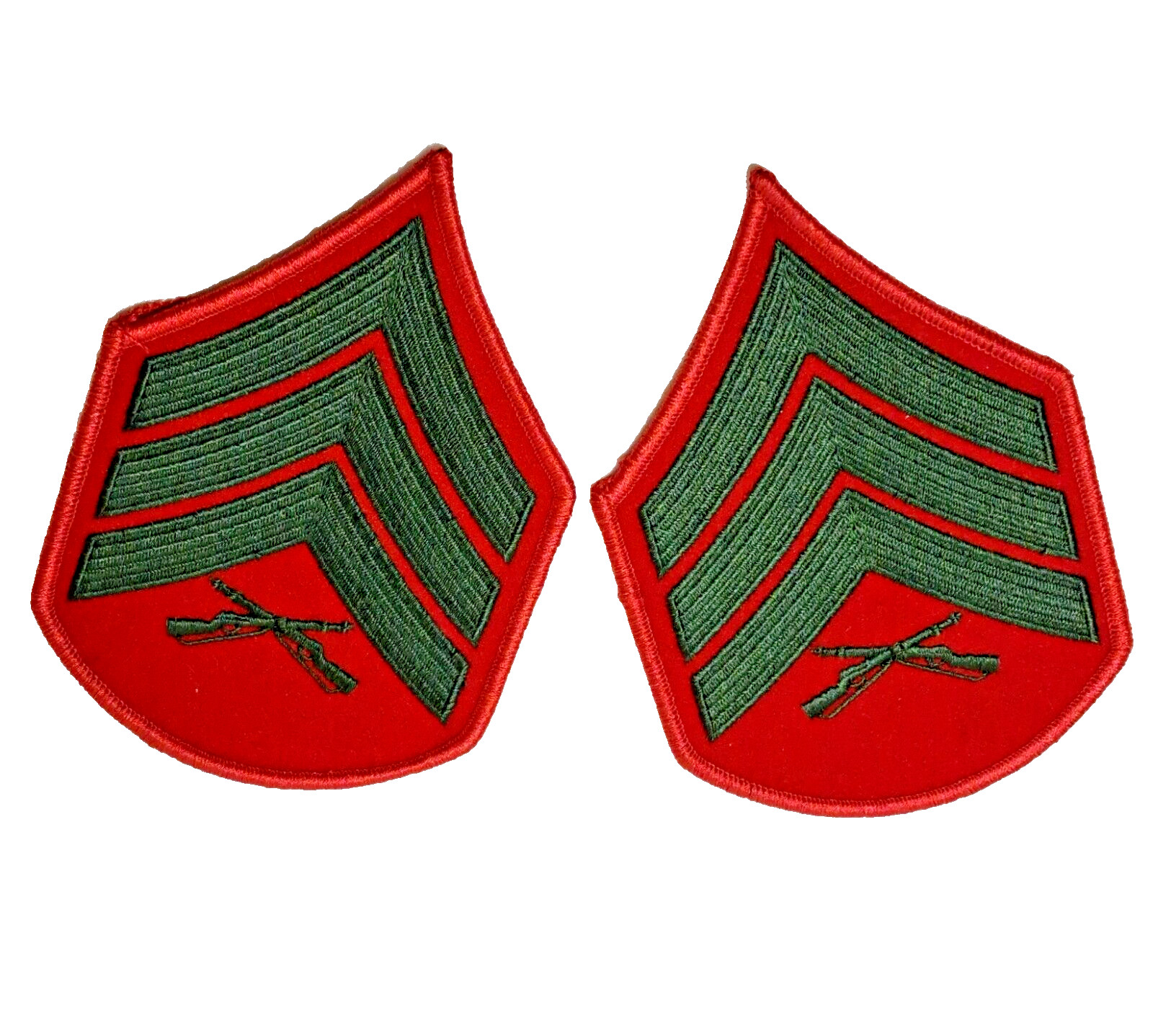 USMC Green Chevron on Red Embroidered Patches - Sergeant - Set of 2 - Sew On