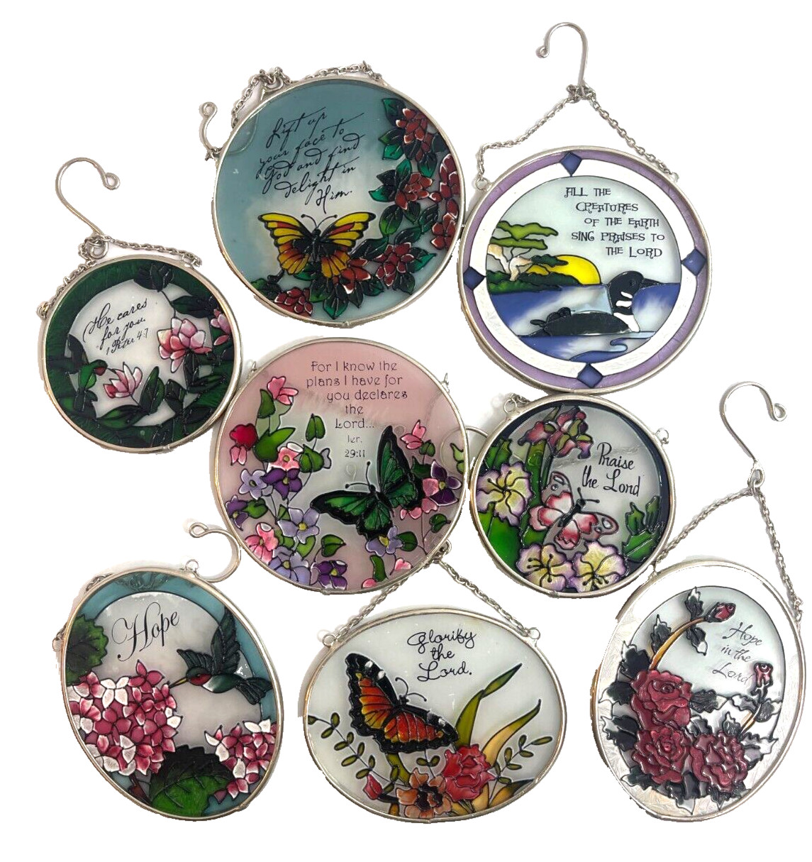 Lasting Impressions Mixed Lot Of 8 Silver Trim Flowers Sun Catcher Bible Verses