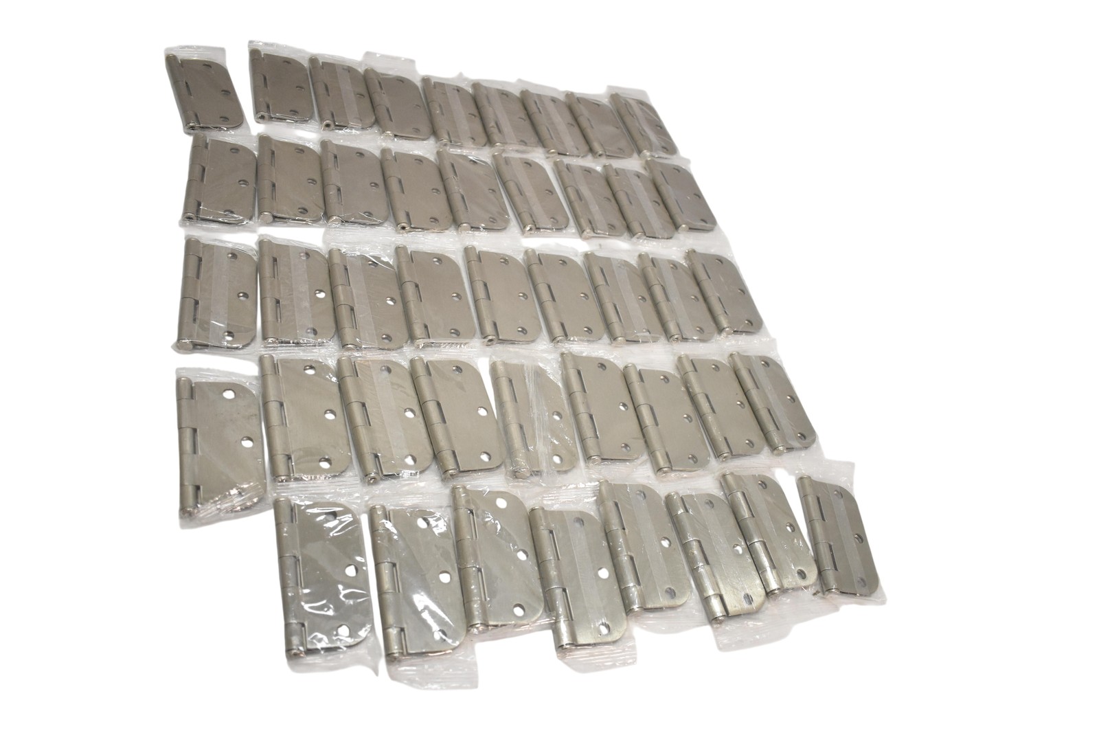 Bulk Lot of 44 Piece New Door Hinges 3 Hole 3.5" x 4" Rounded Corners Silver
