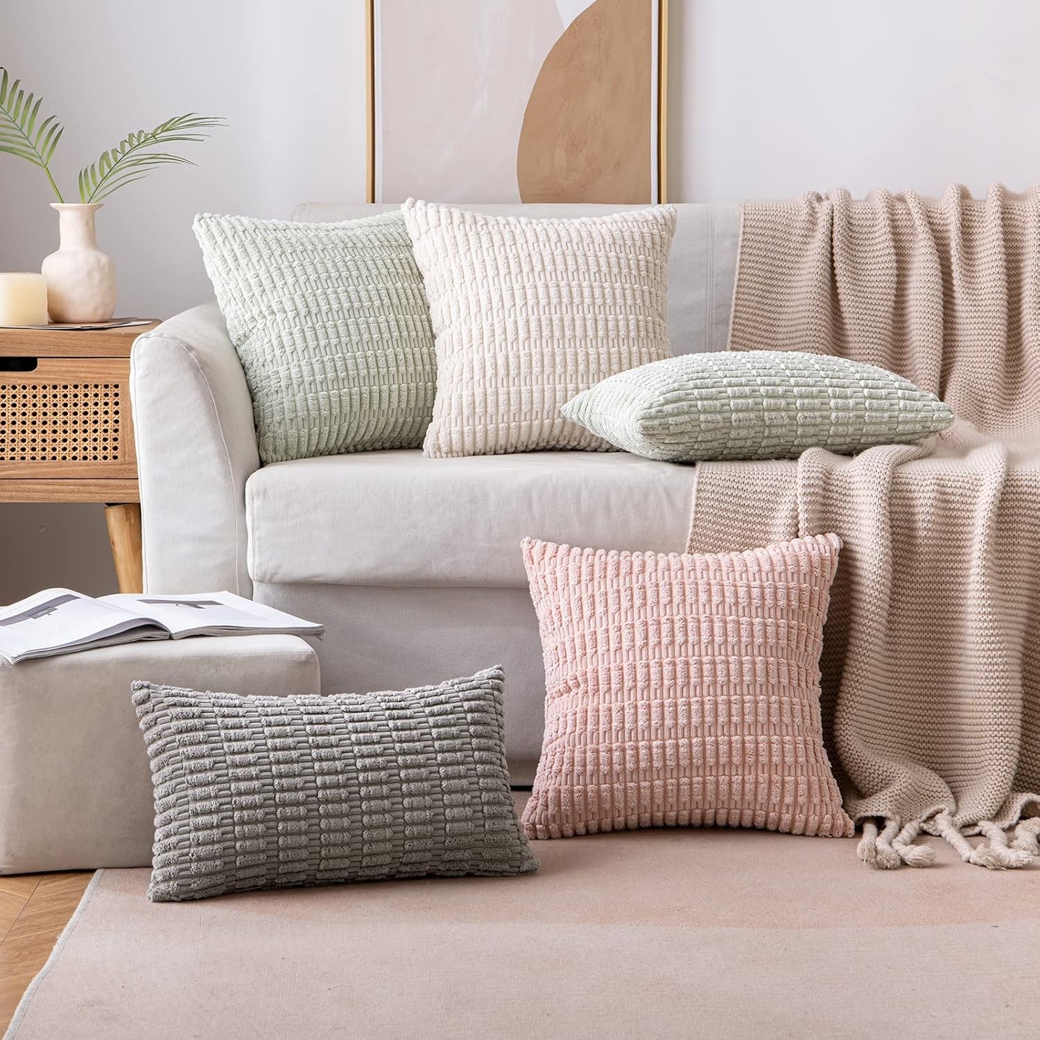 MIULEE Pack of 2 Corduroy Decorative Throw 18" x (Pack 2), Cream White