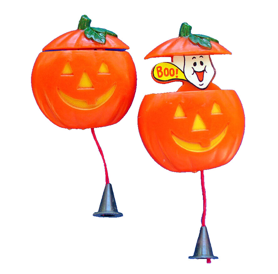 Fun World PIN Halloween Vintage PULL STRING PUMPKIN JOL Pop Up GHOST Boo 1980s