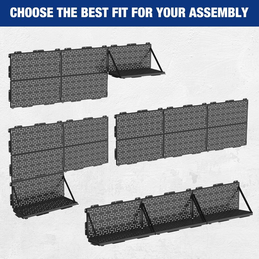 WORKPRO 16”x 16” Metal Peg Board, Foldable Black Pegboard 3 Pack with Round Hole