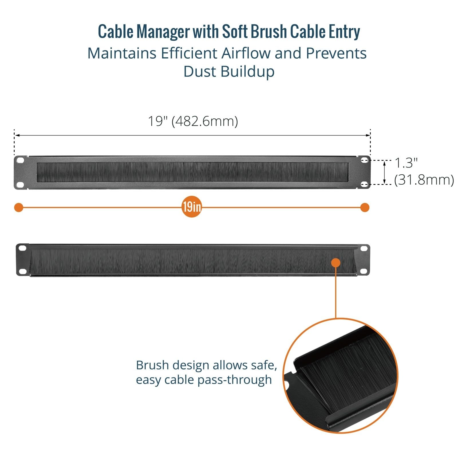 1U Rack Mount Cable Management Panel with Brush,Rack Brush Panel for ...