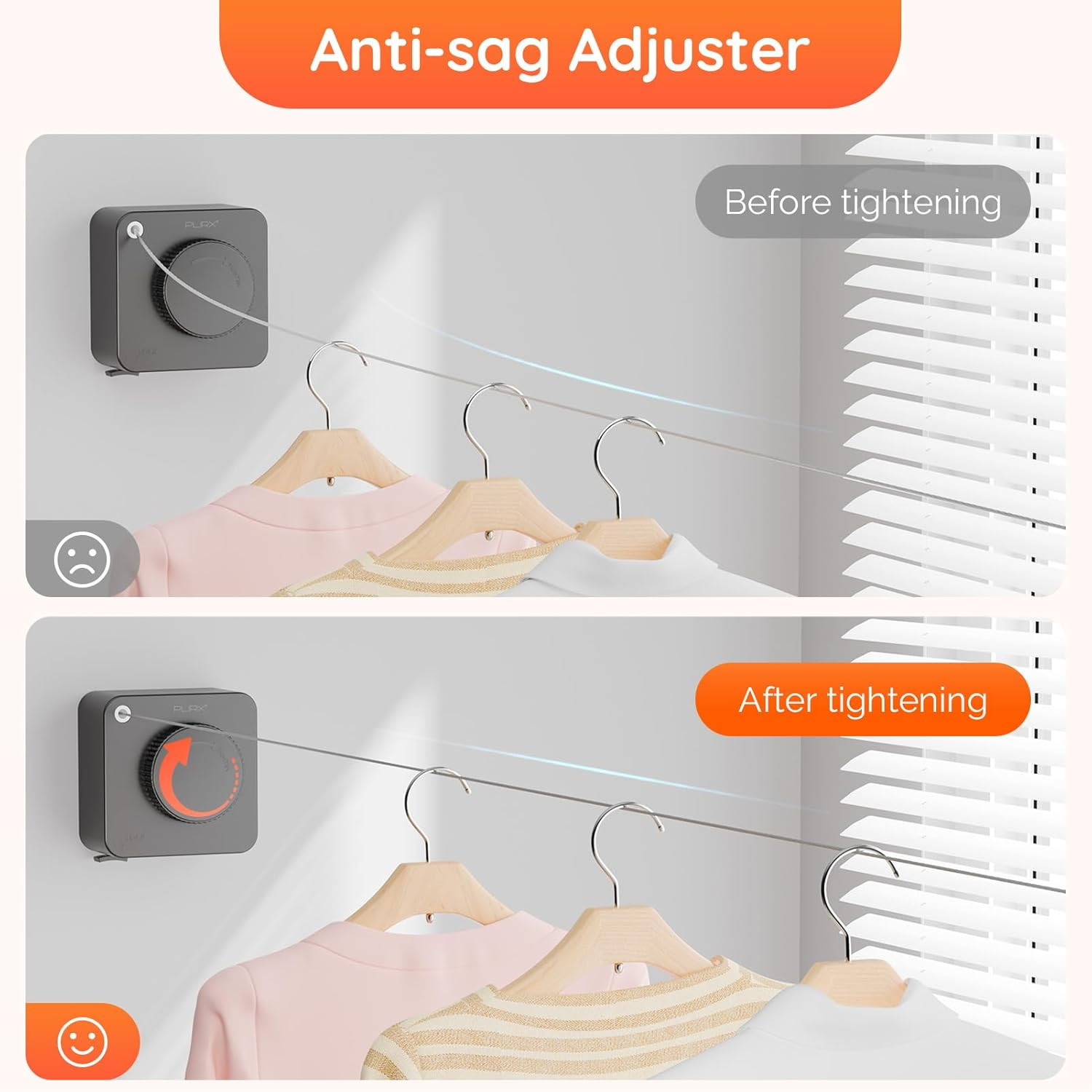 Retractable Clothesline Indoor, Non-Sagging Outdoors Clothesline Retracting, Hea