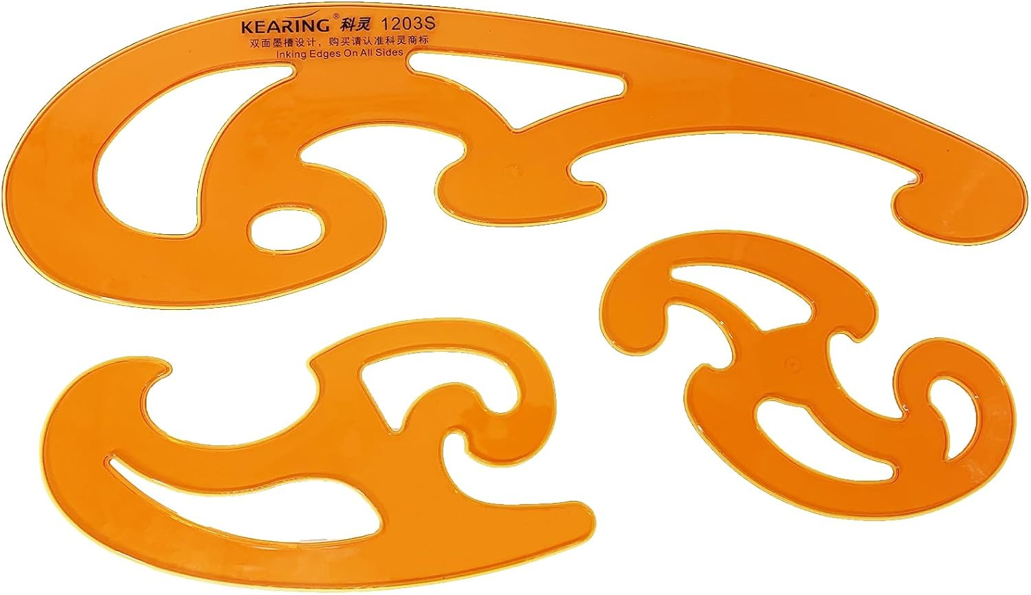 3Pcs Hard Plastic French Curve Ruler Set - Orange  Groove Sewing | Rigid 3-Piece