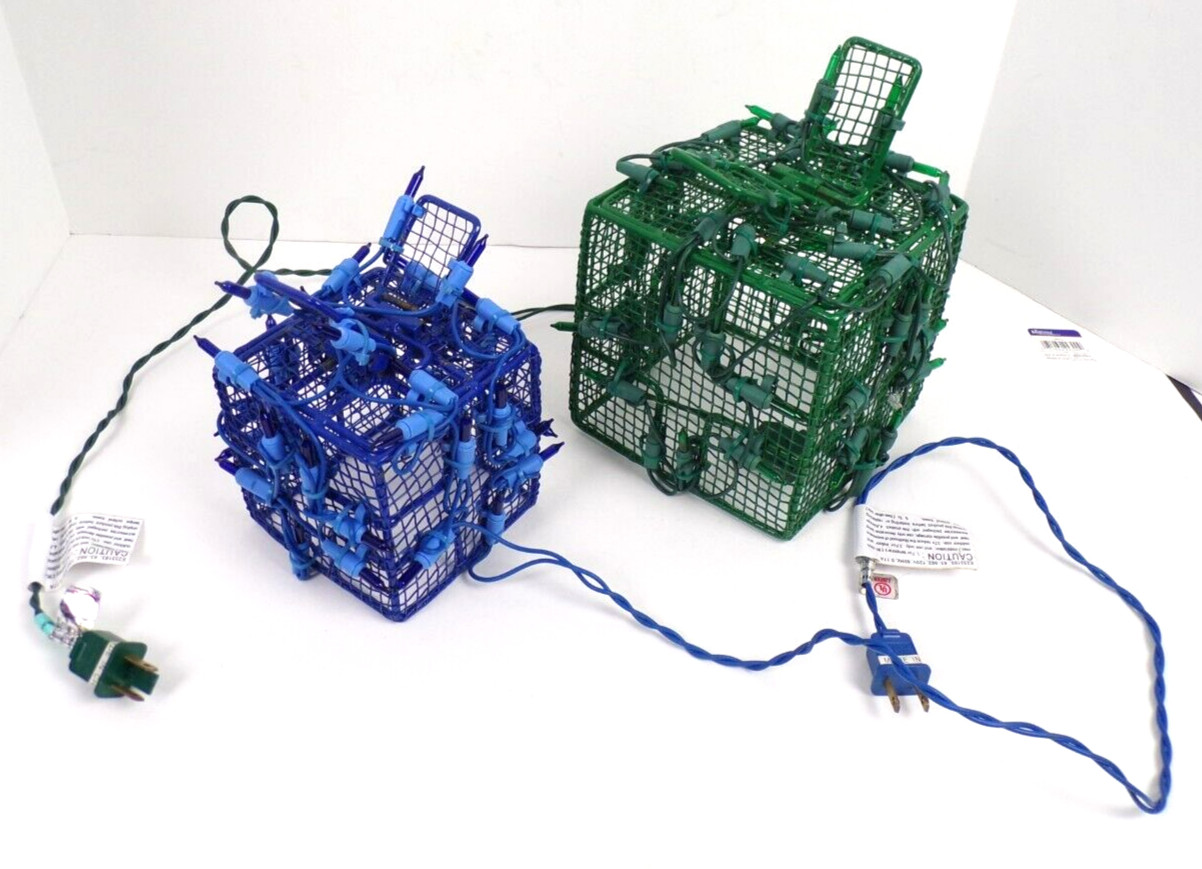 Blue Green Metal Christmas Present Boxes Decorations Indoor Outdoor  Set of 2