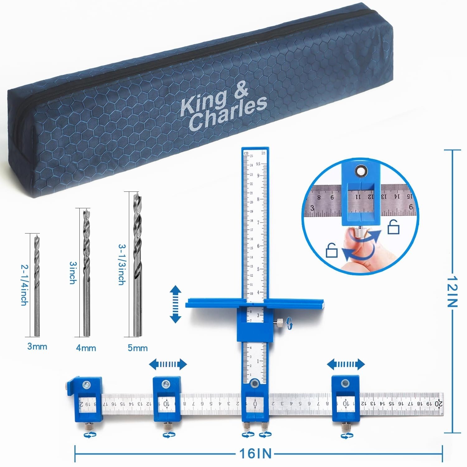 King&Charles Cabinet Hardware Jig with 3 Drill Bits for Handles & Knobs