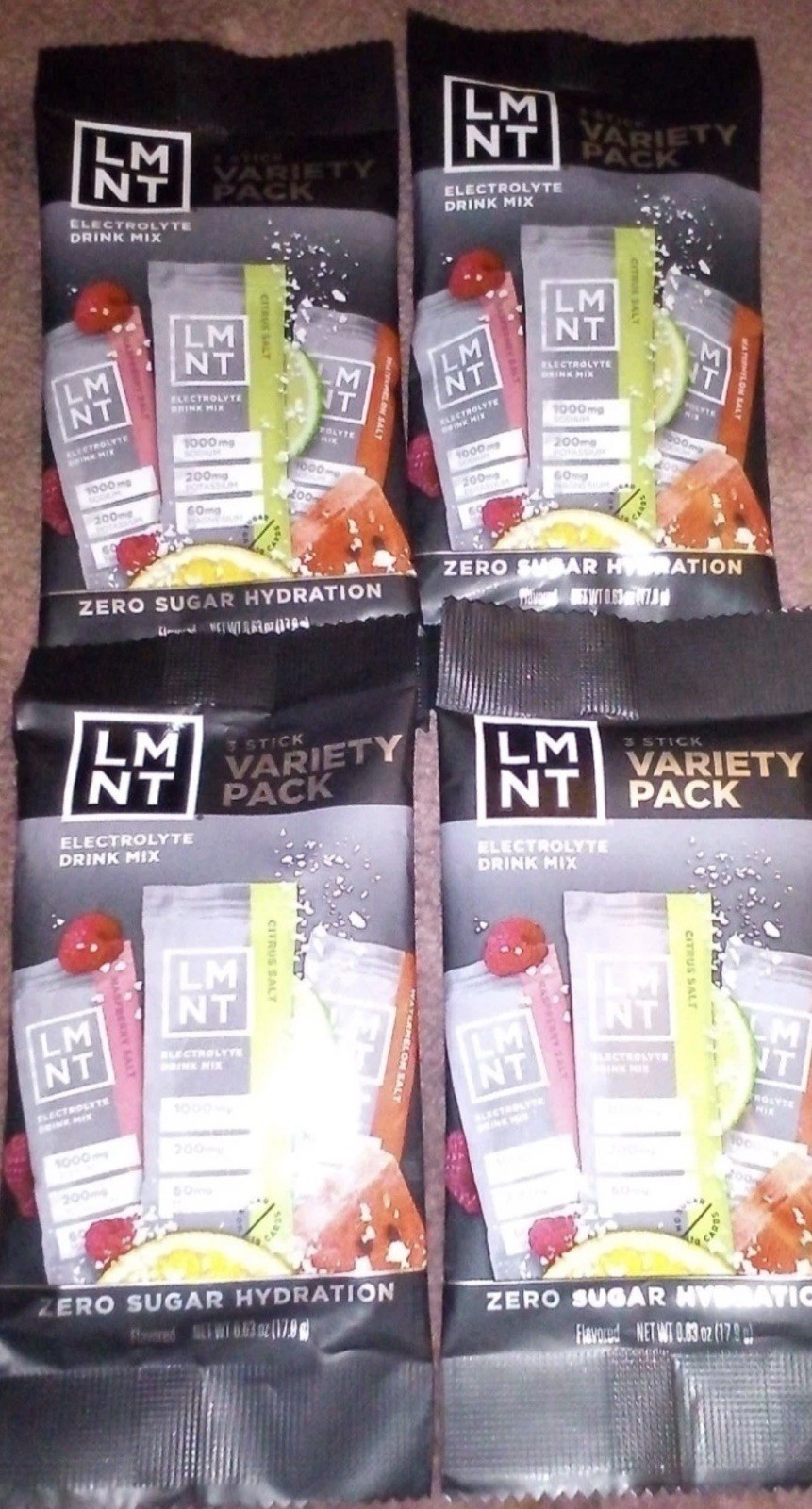 12 !  LMNT Electrolyte Drink Mix 4x3 Stick Variety Pack Citrus Raspberry Melon