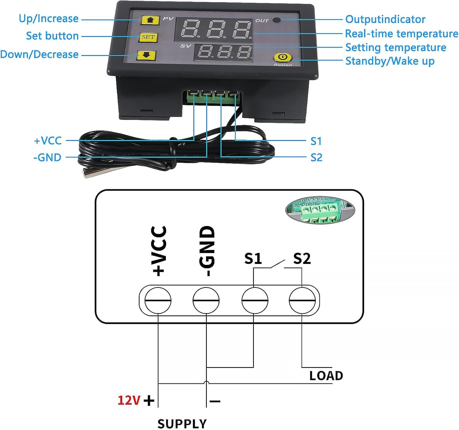 2PCS W3230 Digital Temperature Controller 12V LED Thermostat -50~120°C