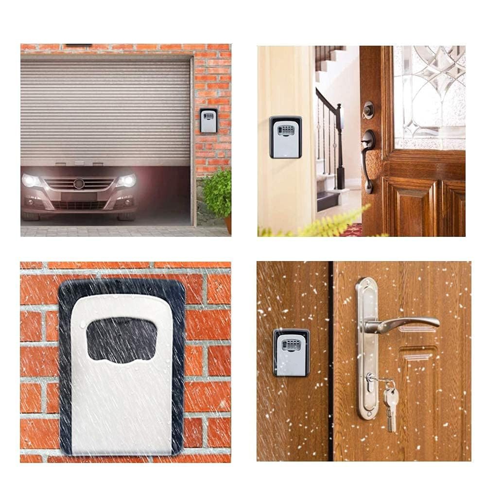 Wall Mount Key Safe, 4 Digit Resettable Lockbox, 5 Keys Storage, Gray