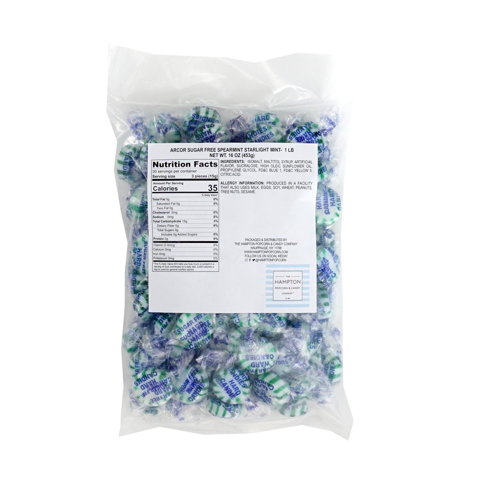 Arcor Sugar Free Spearmint Starlight Mints, 1 Pound Bulk Bag, Individually...