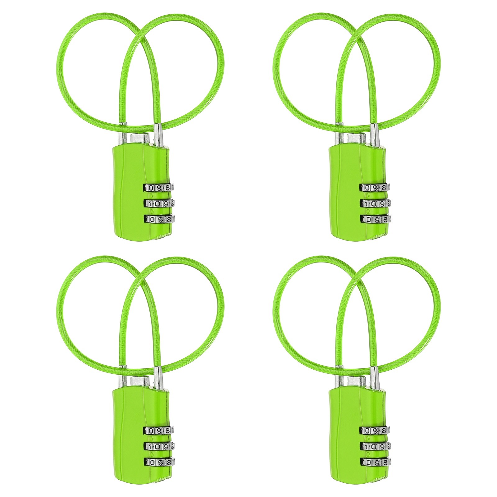 4 Pcs 3 Digit Luggage Cable Combination Lock with 12" Long Cable, Green