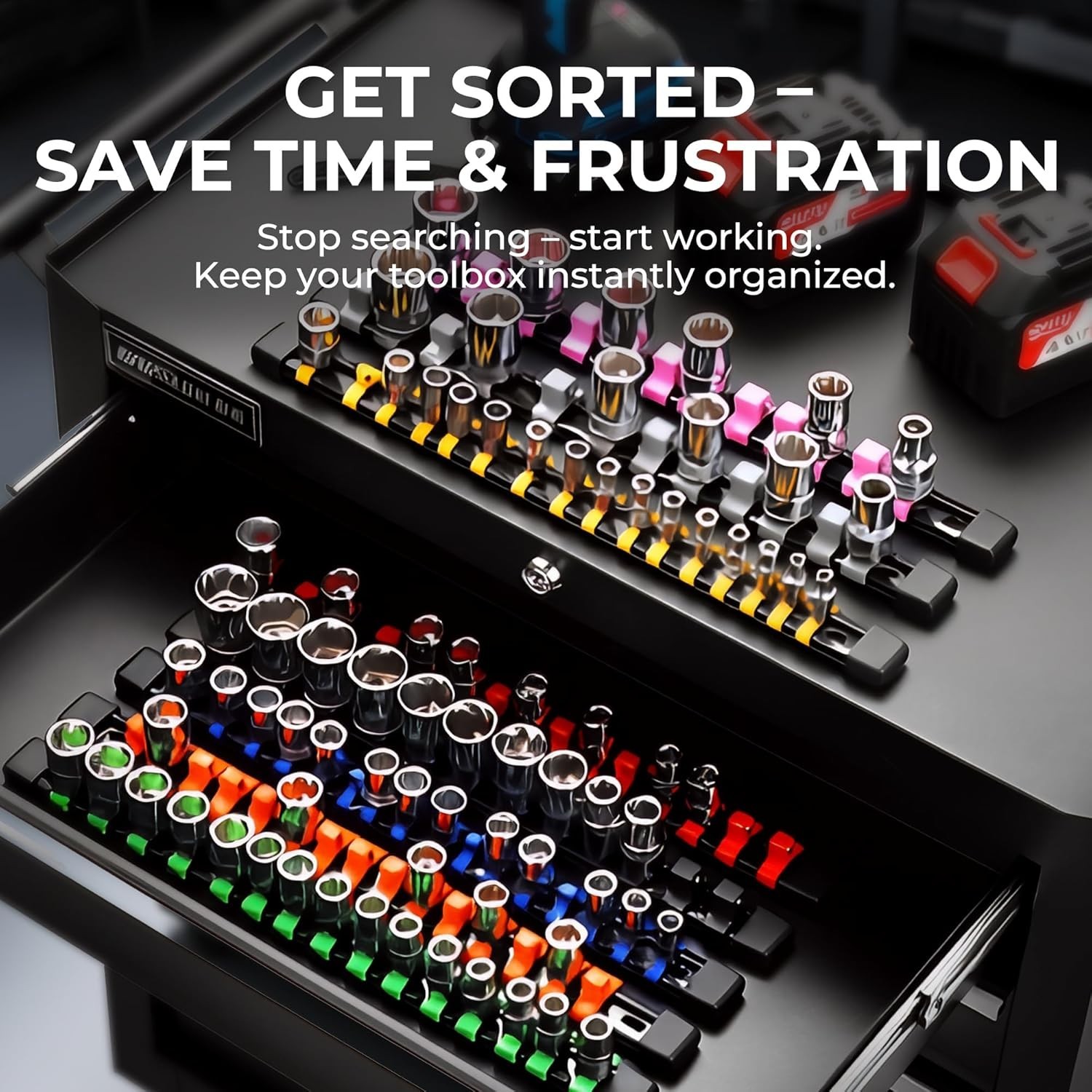 9-Piece Adjustable Socket Organizer Set - Heavy Duty ABS, Color-Coded