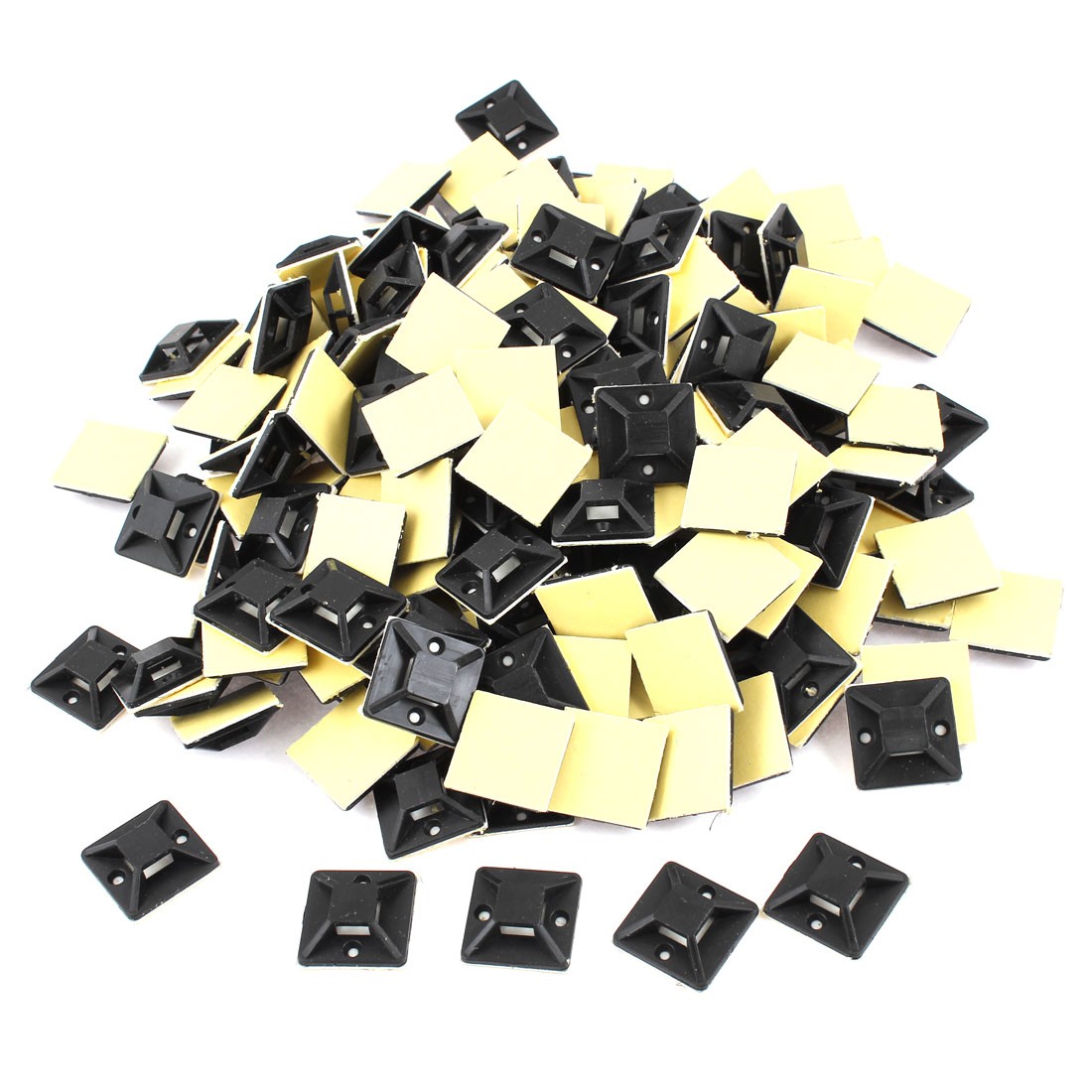500 Pcs Black Self Adhesive Cable Tie Mount Base 25mm x 25mm