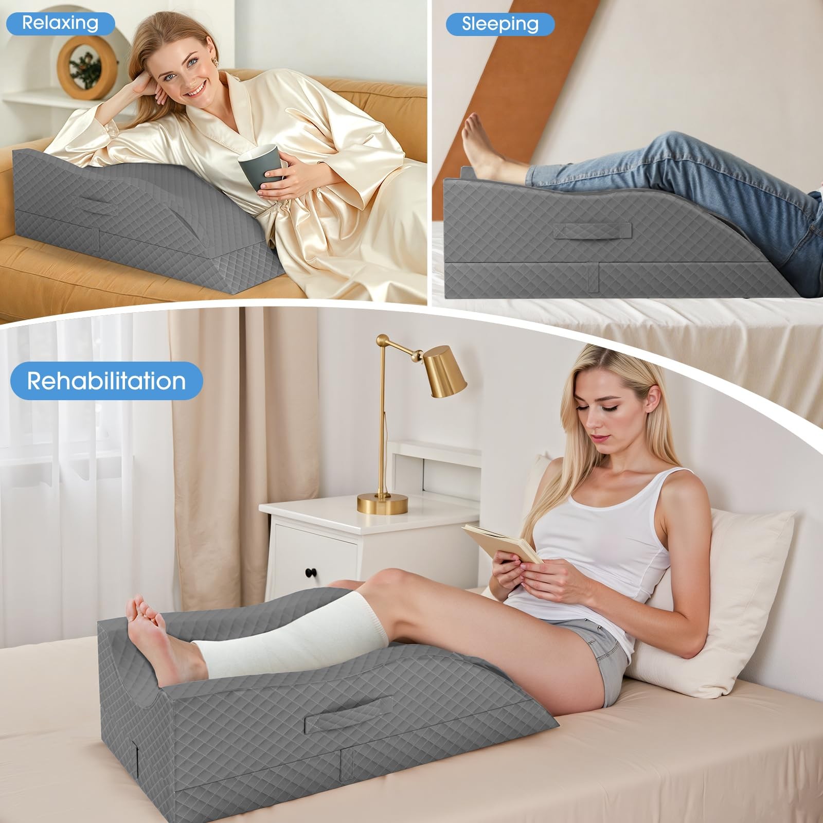 Elevation Pillows for Leg After Surgery, Memory Foam Adjustable Wedge Pillow ...