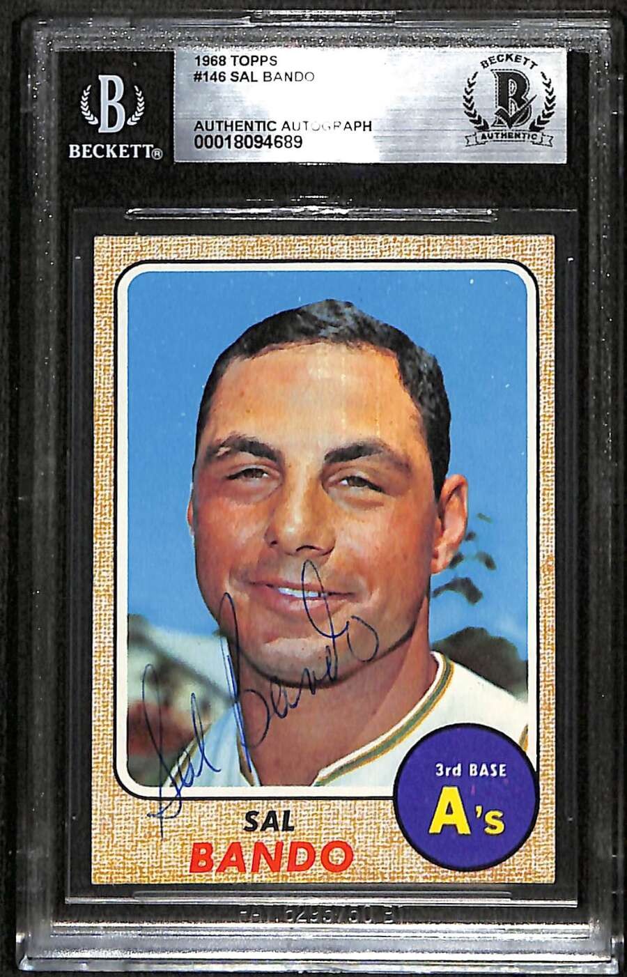 1968 Topps 146 Sal Bando  BGS Auto Autographed BAS Authentic C100511