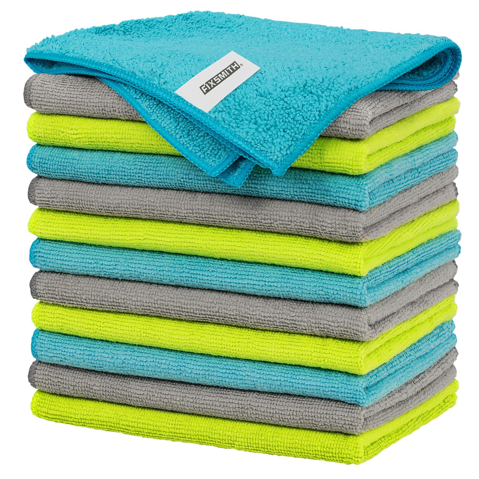 FIXSMITH Microfiber Cleaning Cloth - Pack of 12, Multi-Functional Towels, Siz...